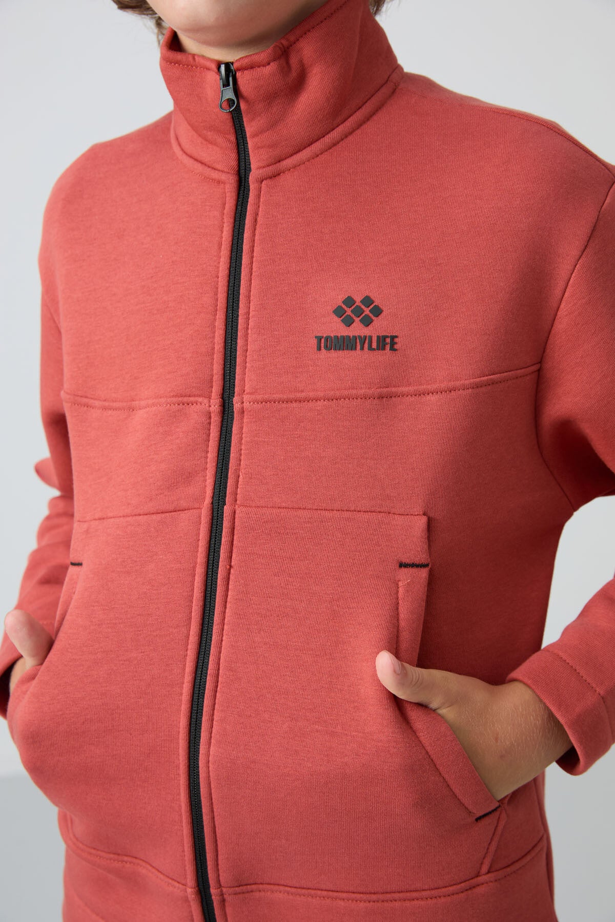 Image of Kiremit Pamuklu Kalın İçi Tüylü Yumuşak Dokulu Standart Fit Nakışlı Erkek Çocuk Sweatshirt - 11245