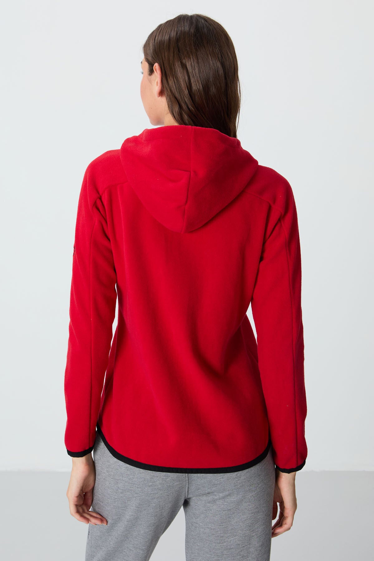 Image of Kırmızı Kalın Yumuşak Dokulu Kapüşonlu Standart Fit Nakışlı Polar Kadın Sweatshirt -97287
