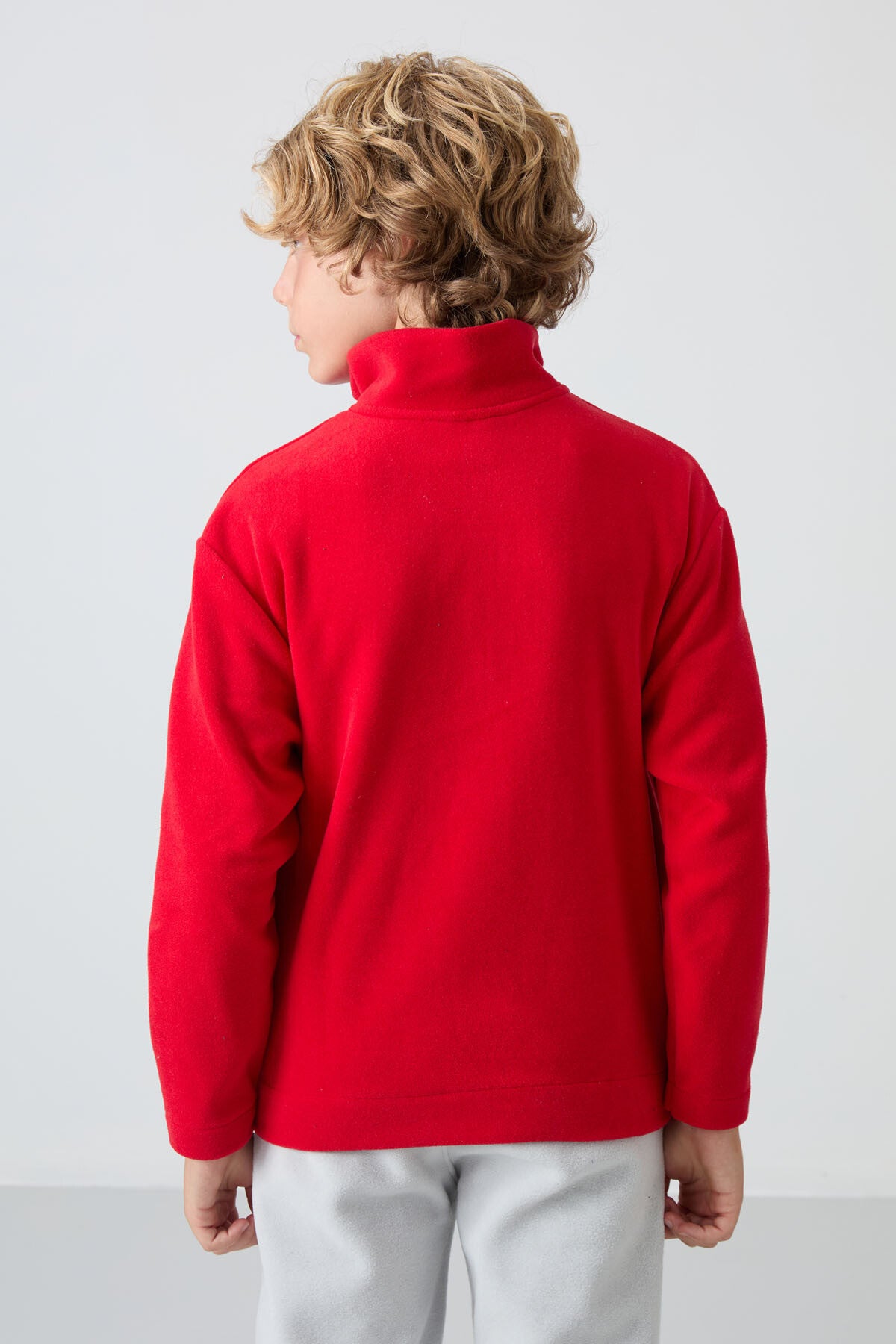 Image of Kırmızı Kalın Yumuşak Dokulu Standart Fit Nakışlı Polar Erkek Çocuk Sweatshirt - 11221