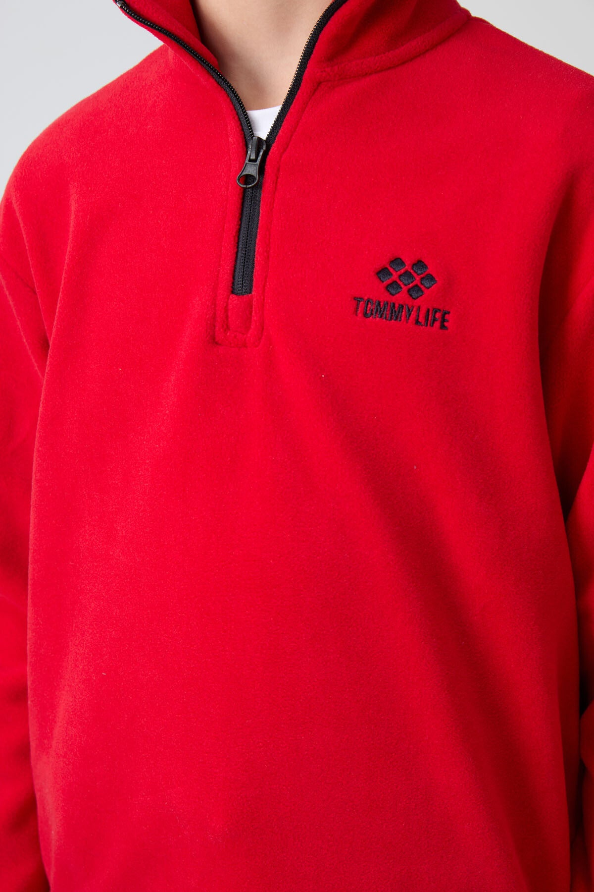 Image of Kırmızı Kalın Yumuşak Dokulu Standart Fit Nakışlı Polar Erkek Çocuk Sweatshirt - 11221