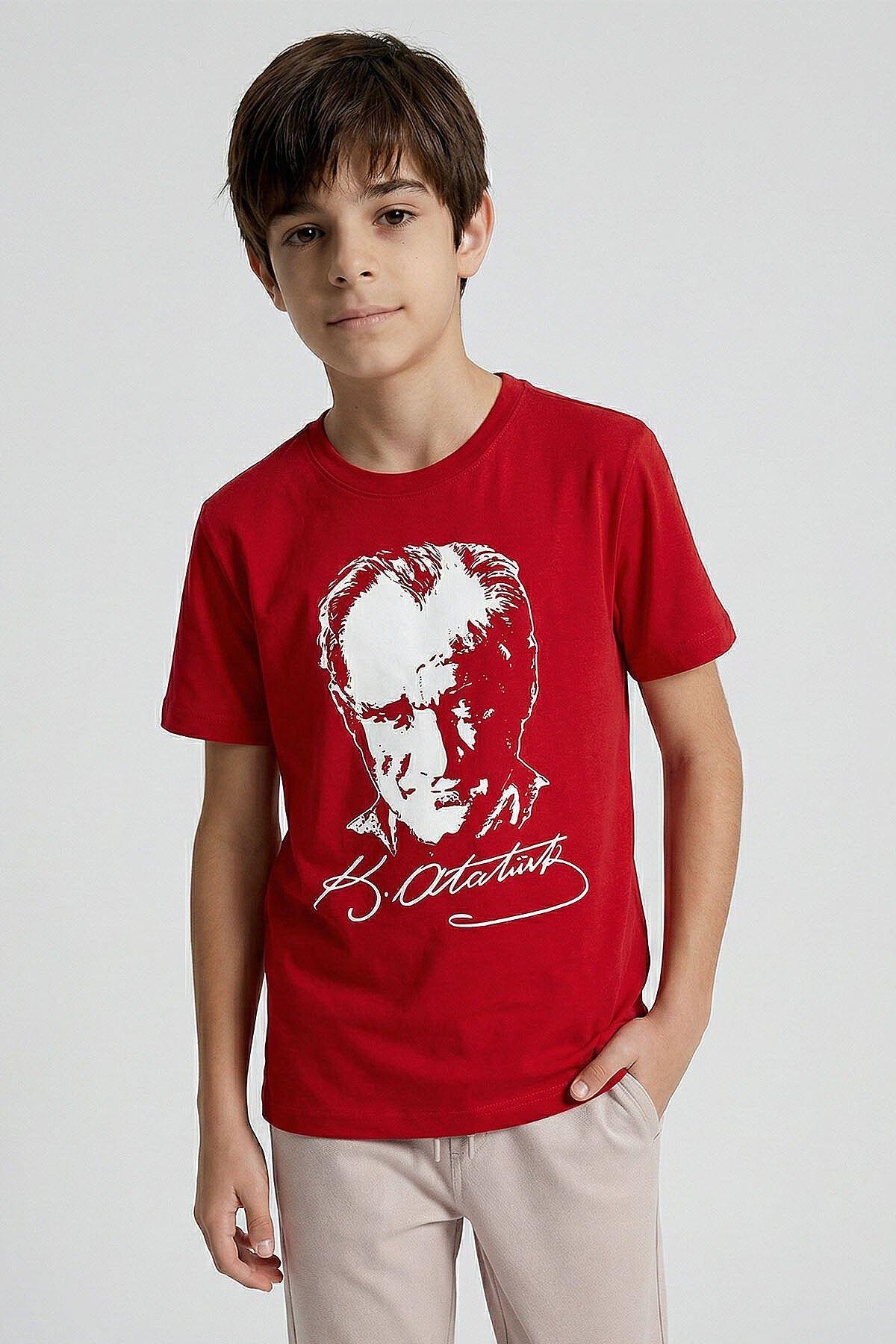 Image of Kırmızı Atatürk Baskılı Unisex Çocuk T-Shirt - 11332