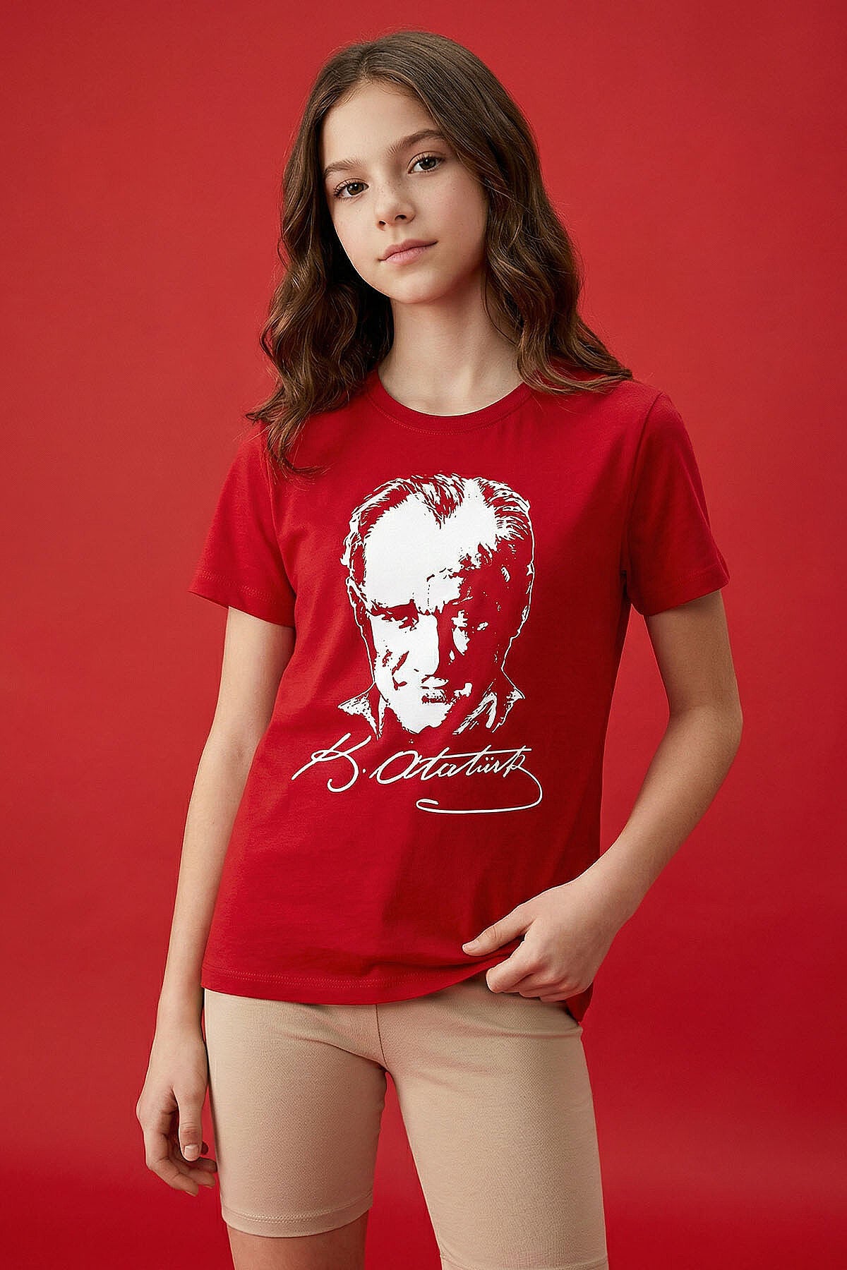 Image of Kırmızı Atatürk Baskılı Unisex Çocuk T-Shirt - 11332
