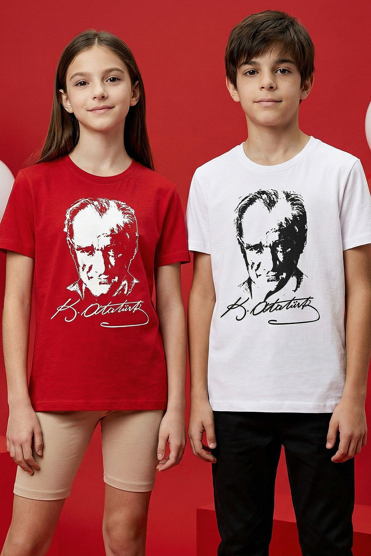 Image of Kırmızı Atatürk Baskılı Unisex Çocuk T-Shirt - 11332