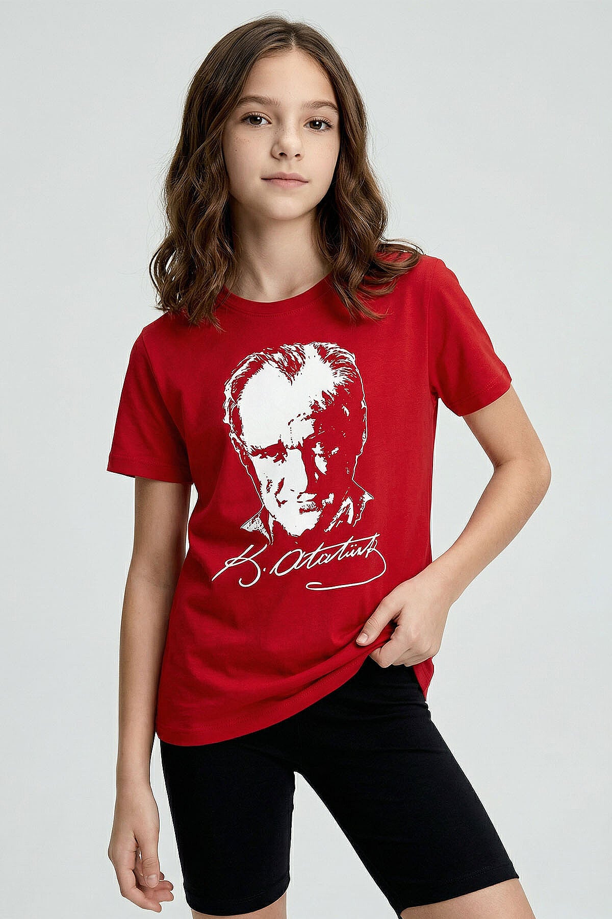 Image of Kırmızı Atatürk Baskılı Unisex Çocuk T-Shirt - 11332