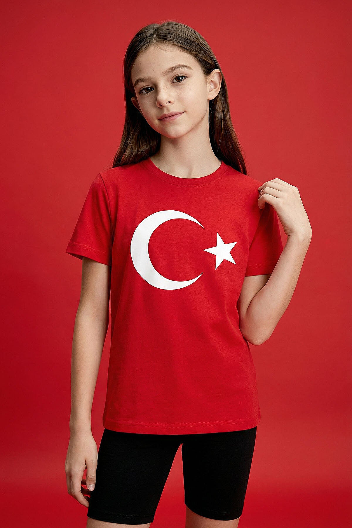 Image of Kırmızı Ay Yıldız Baskılı Unisex Çocuk T-Shirt - 11333