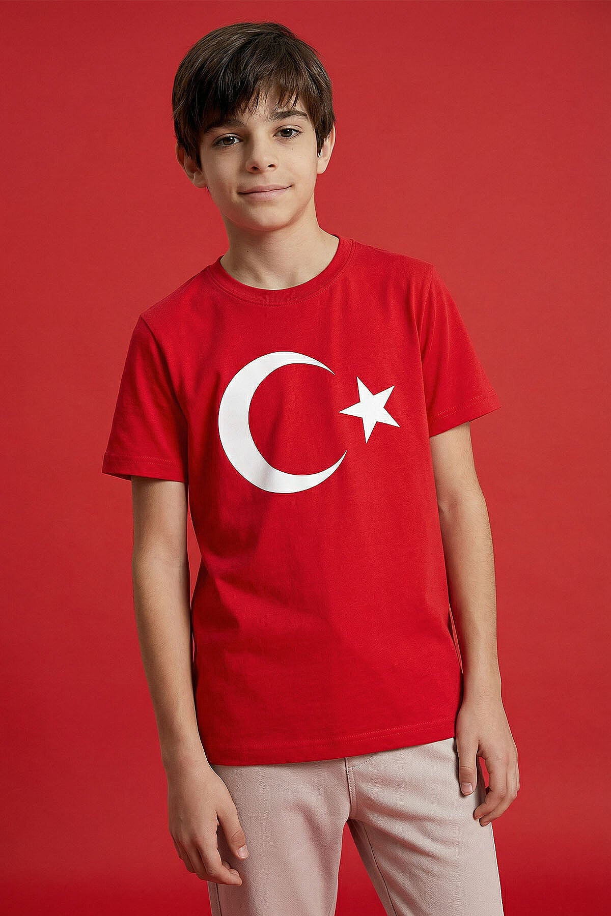 Image of Kırmızı Ay Yıldız Baskılı Unisex Çocuk T-Shirt - 11333