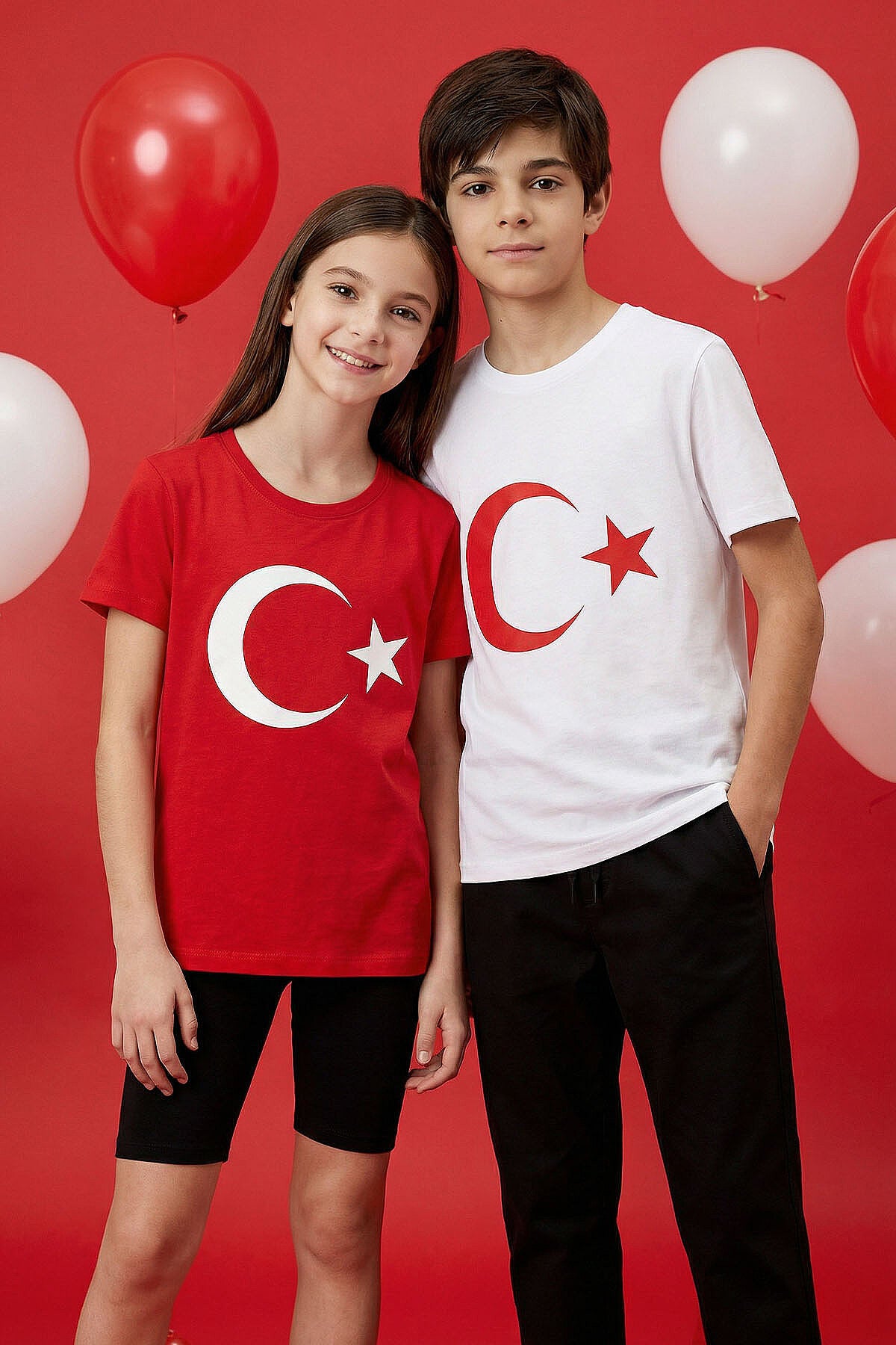 Image of Kırmızı Ay Yıldız Baskılı Unisex Çocuk T-Shirt - 11333