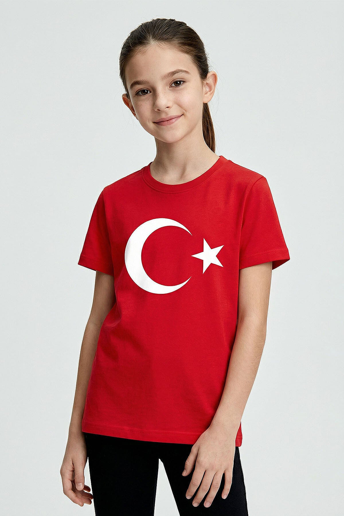 Image of Kırmızı Ay Yıldız Baskılı Unisex Çocuk T-Shirt - 11333