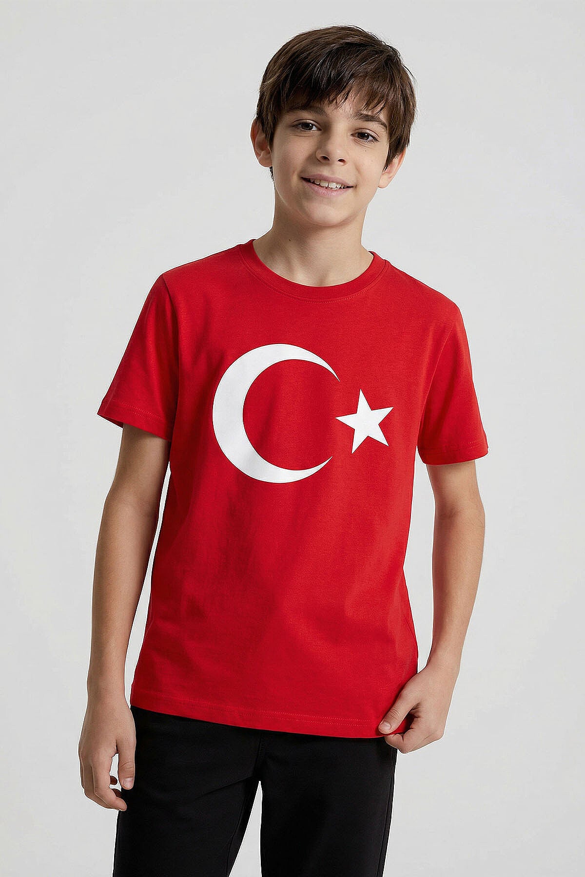 Image of Kırmızı Ay Yıldız Baskılı Unisex Çocuk T-Shirt - 11333