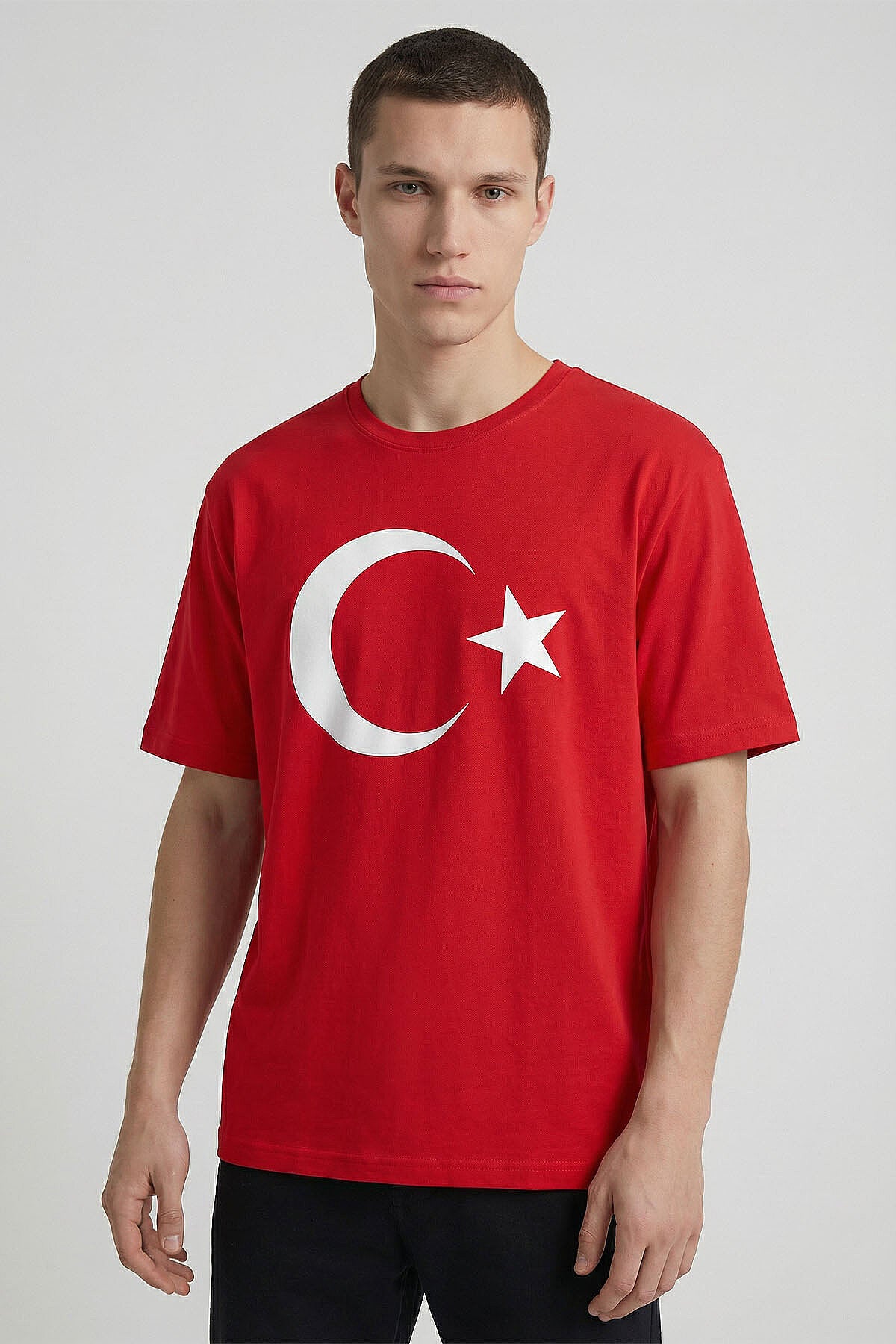 Image of Kırmızı Ay Yıldız Baskılı Unisex T-Shirt - 88509
