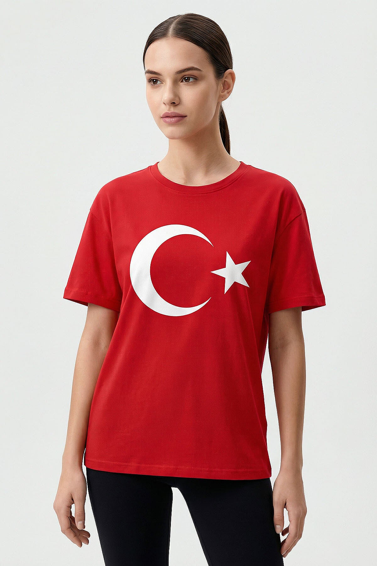 Image of Kırmızı Ay Yıldız Baskılı Unisex T-Shirt - 88509