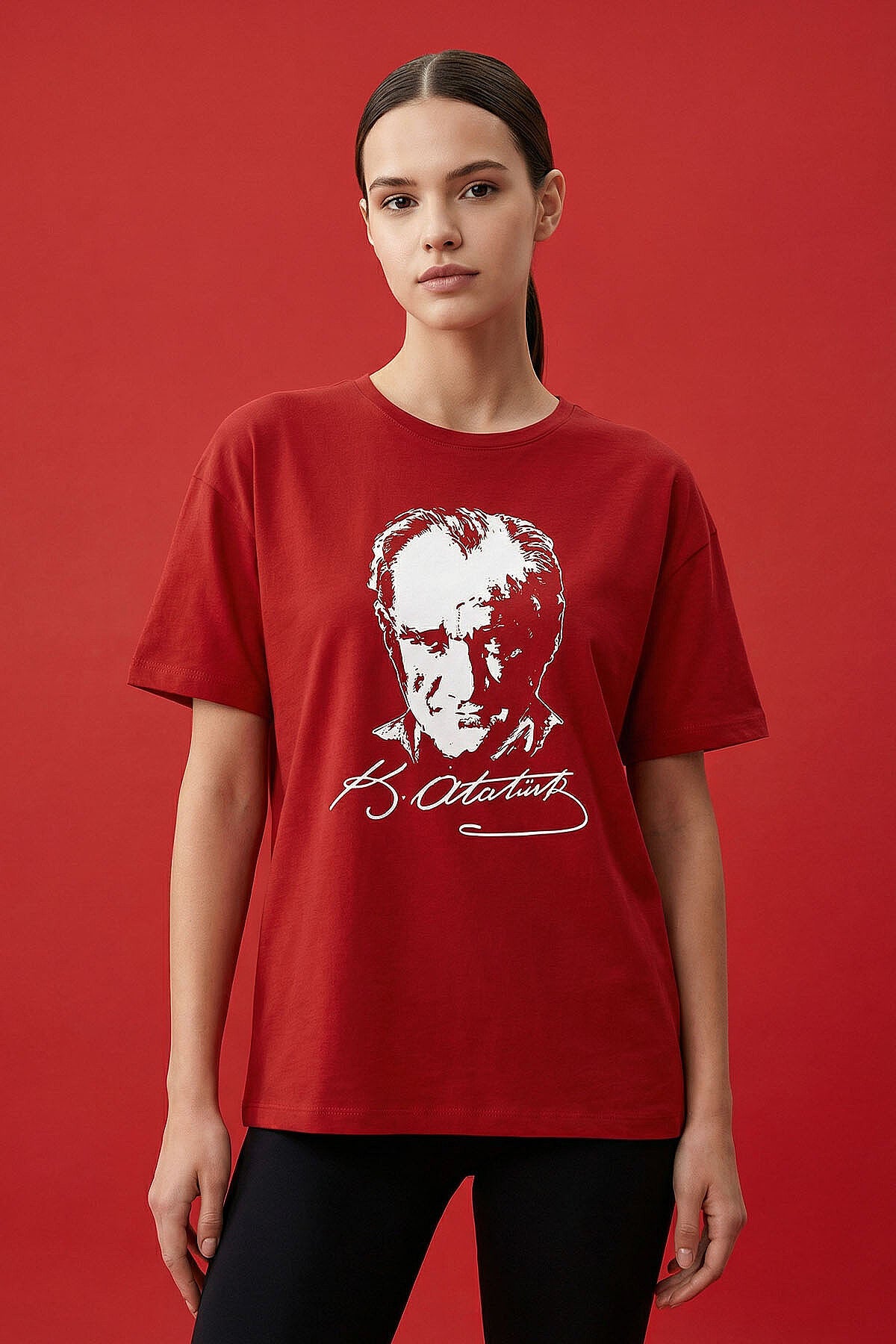 Image of Kırmızı Ay Yıldız Baskılı Unisex T-Shirt - 88510