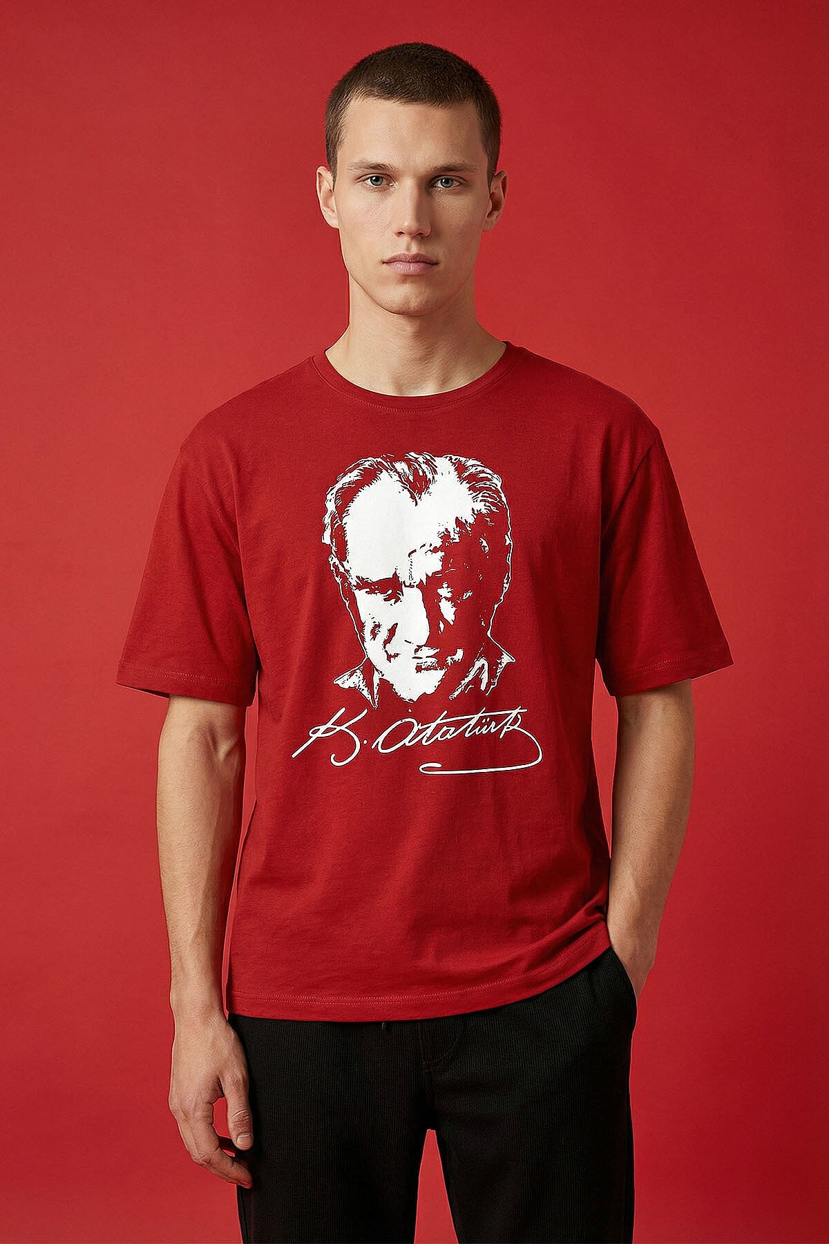 Image of Kırmızı Ay Yıldız Baskılı Unisex T-Shirt - 88510