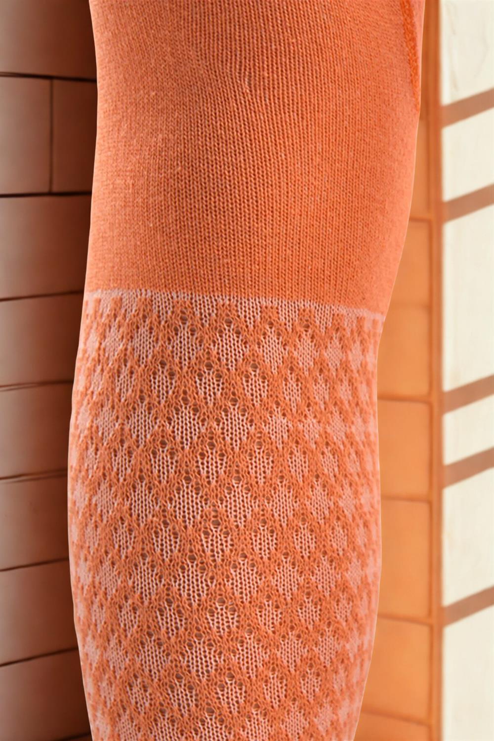 Image of Girl's Cotton Baklava Pattern Tights Orange