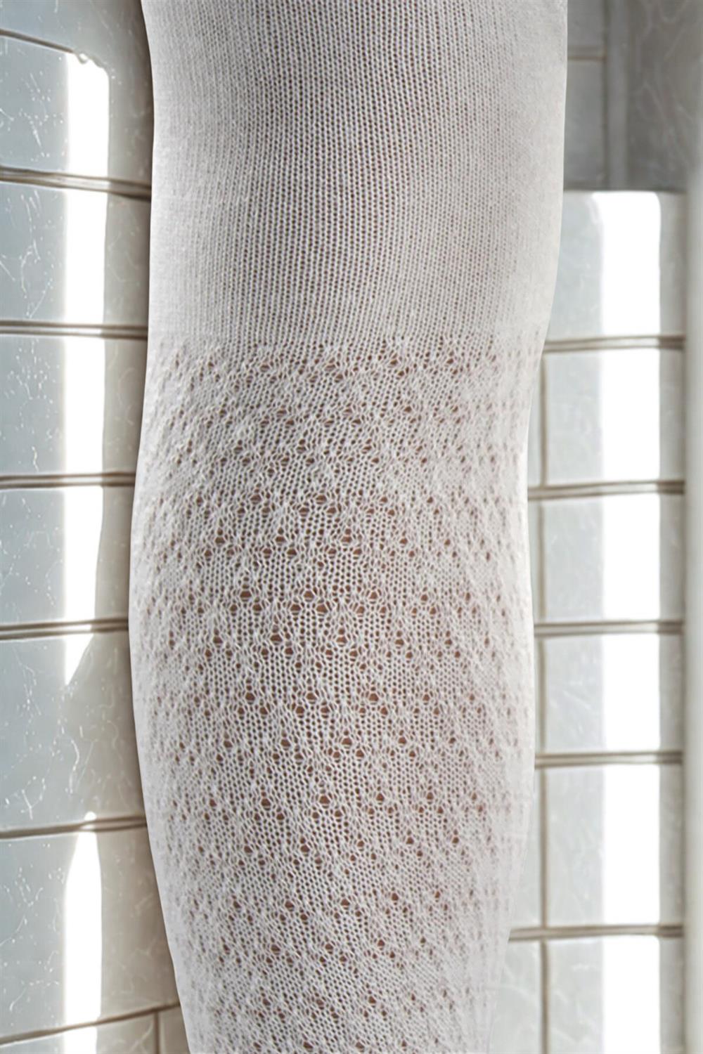 Image of Girls' Cotton Baklava Pattern Tights White