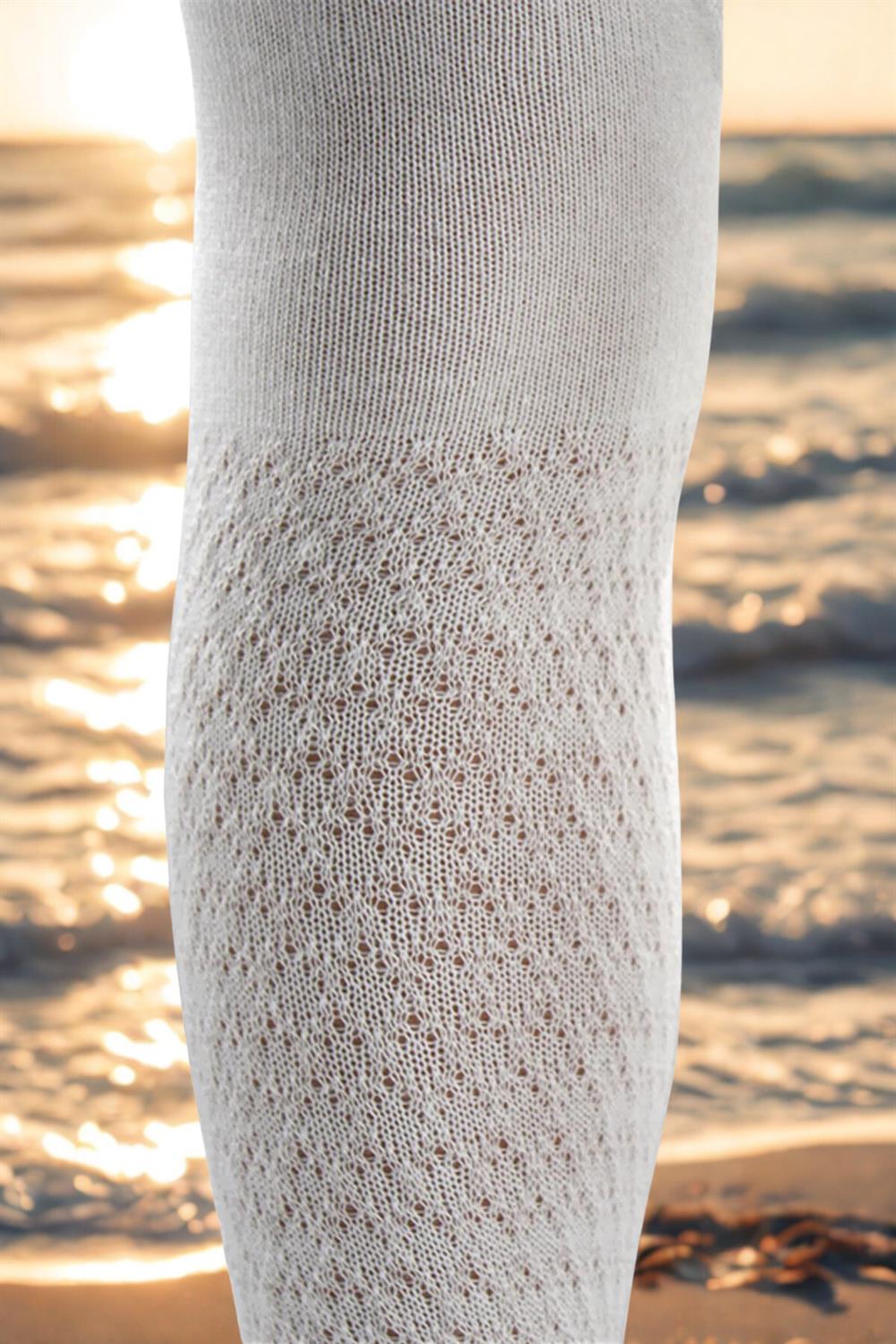 Image of Girls' Cotton Baklava Pattern Tights White