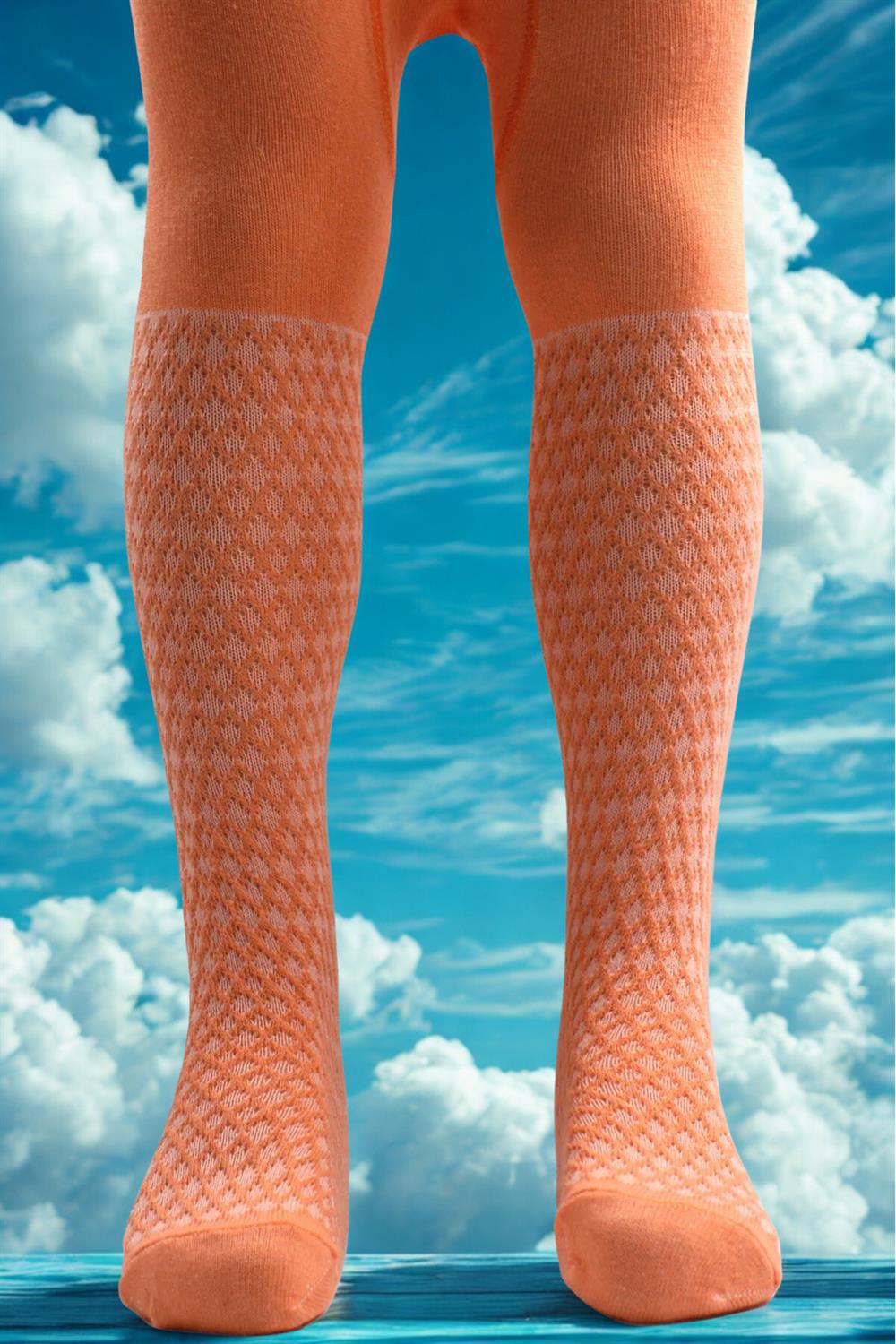 Image of Girl's Cotton Baklava Pattern Tights Orange