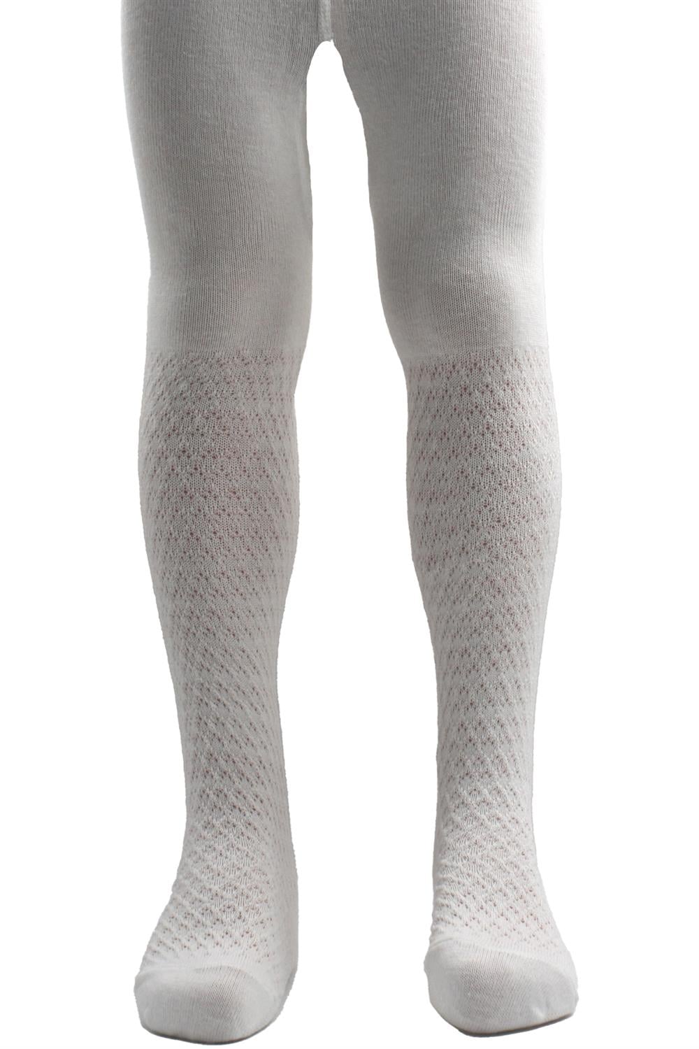 Image of Girls' Cotton Baklava Pattern Tights White
