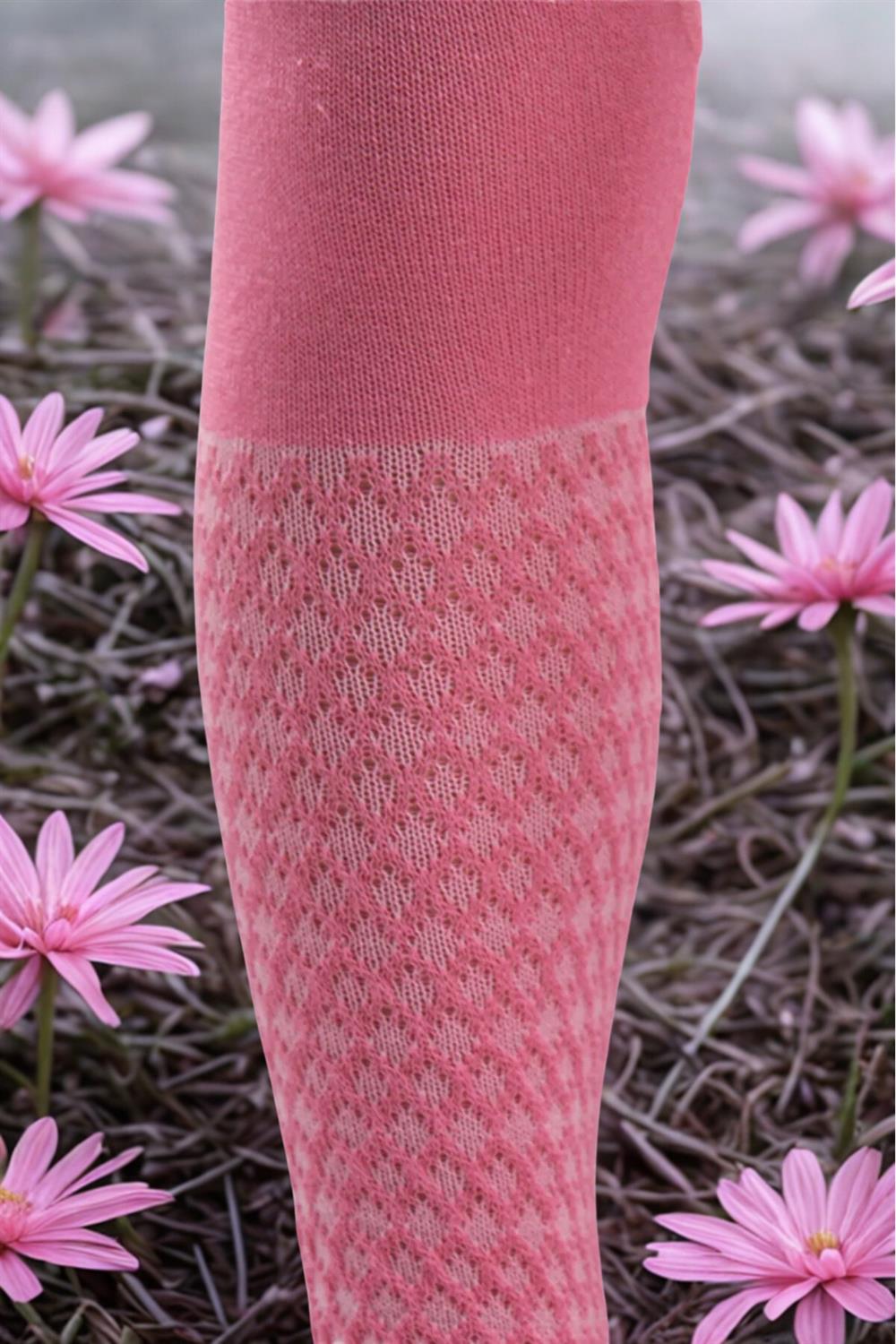 Image of Kız Çoçuk Pamuklu Baklava Desen Külotlu Çorap Pembe