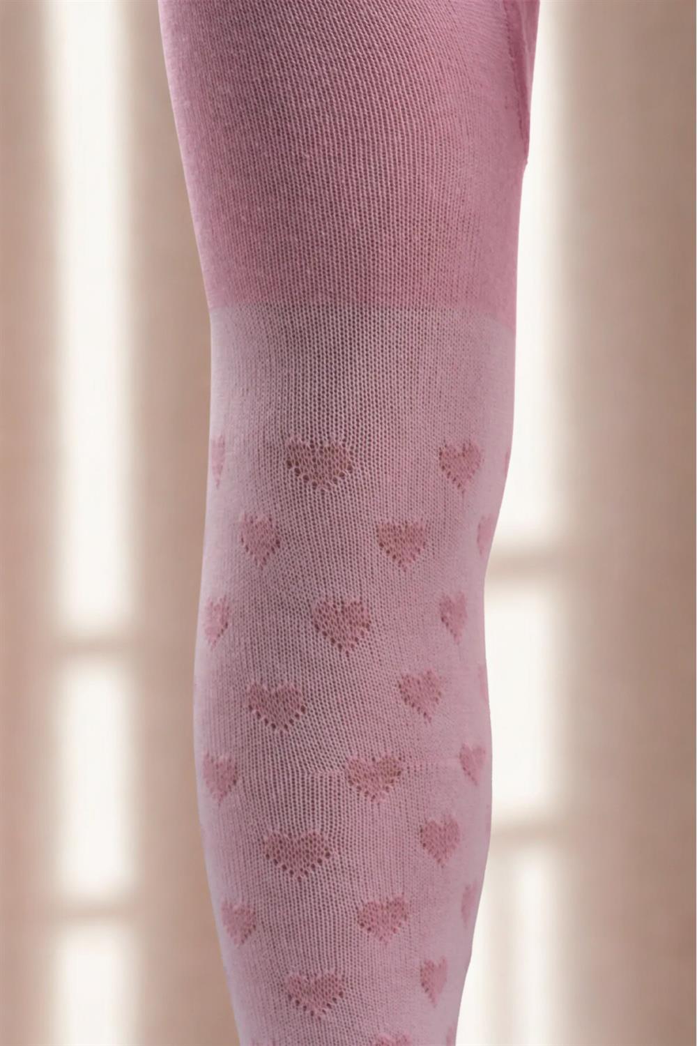 Image of Girl's Cotton Heart Pattern Tights Pink