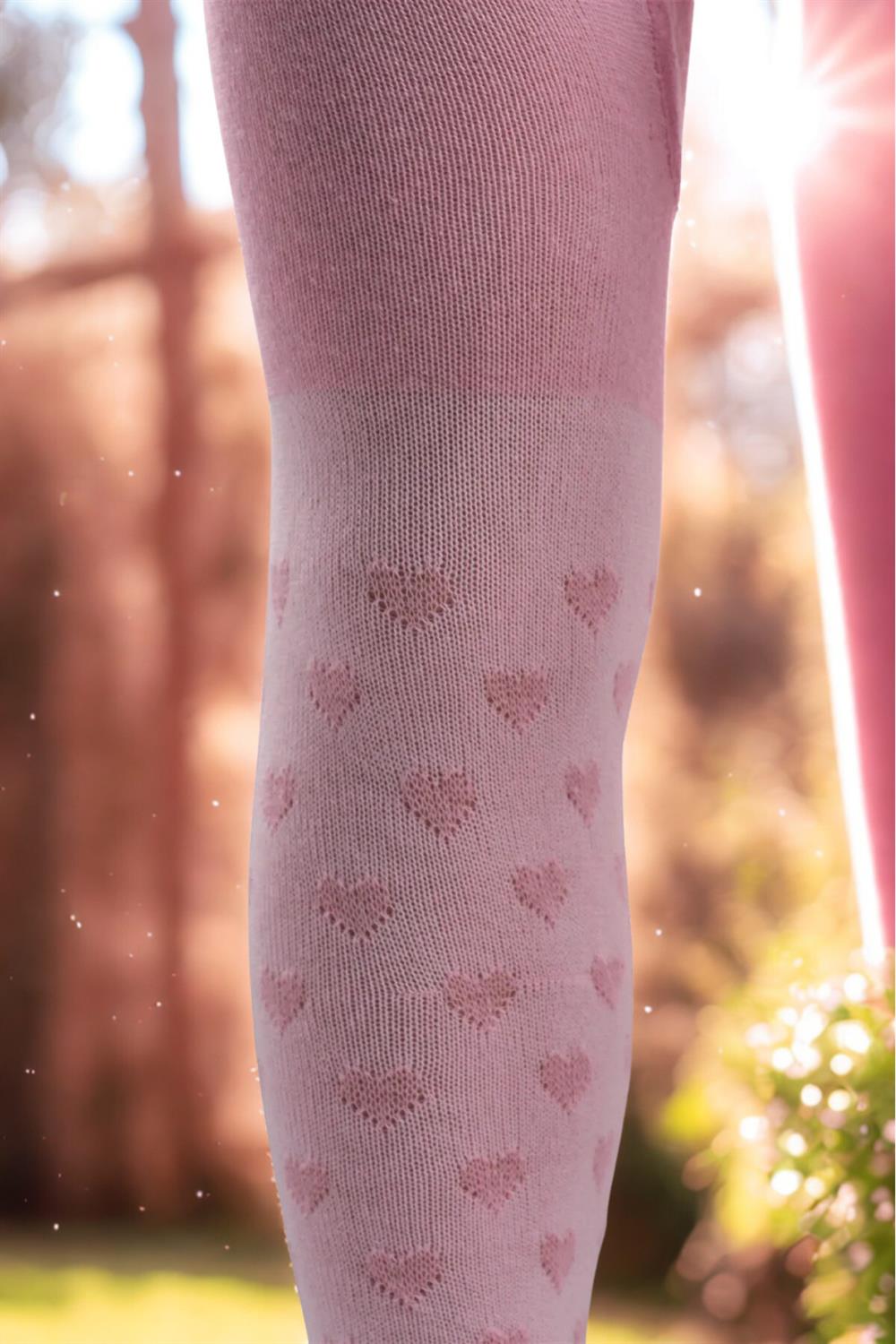 Image of Girl's Cotton Heart Pattern Tights Pink