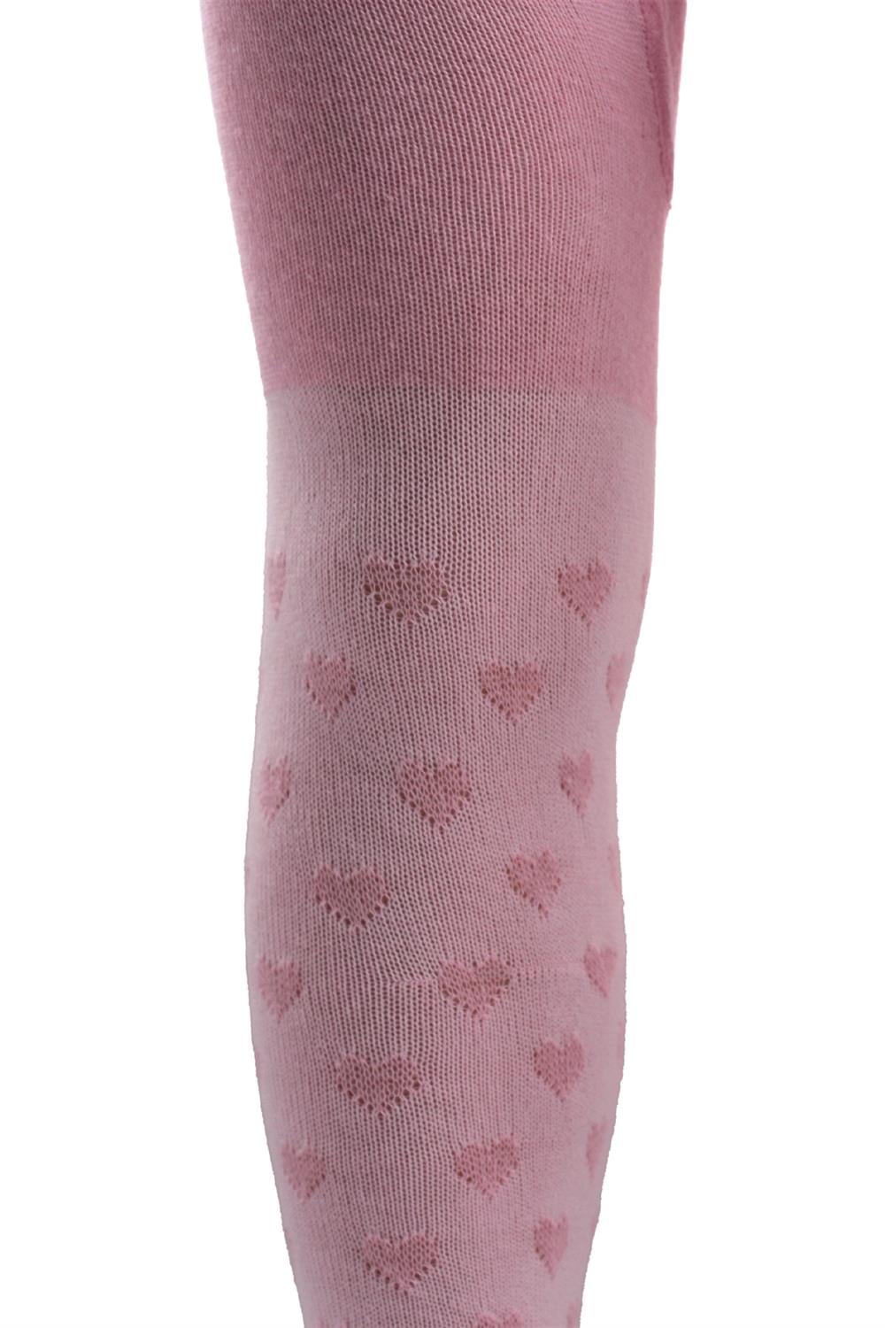 Image of Girl's Cotton Heart Pattern Tights Pink