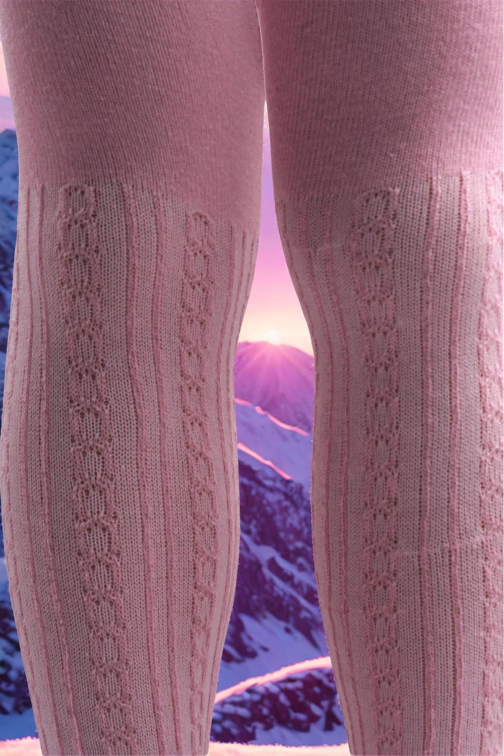 Image of Kız Çoçuk Pamuklu Zincir Desen Külotlu Çorap Pembe