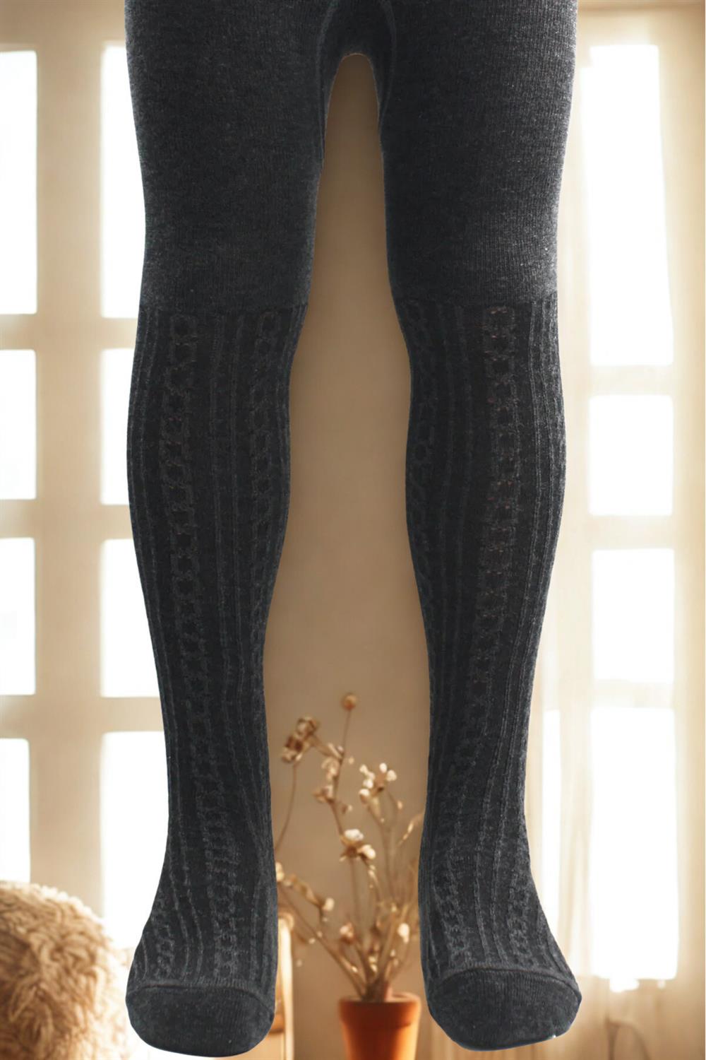 Image of Girls' Cotton Chain Pattern Tights Anthracite
