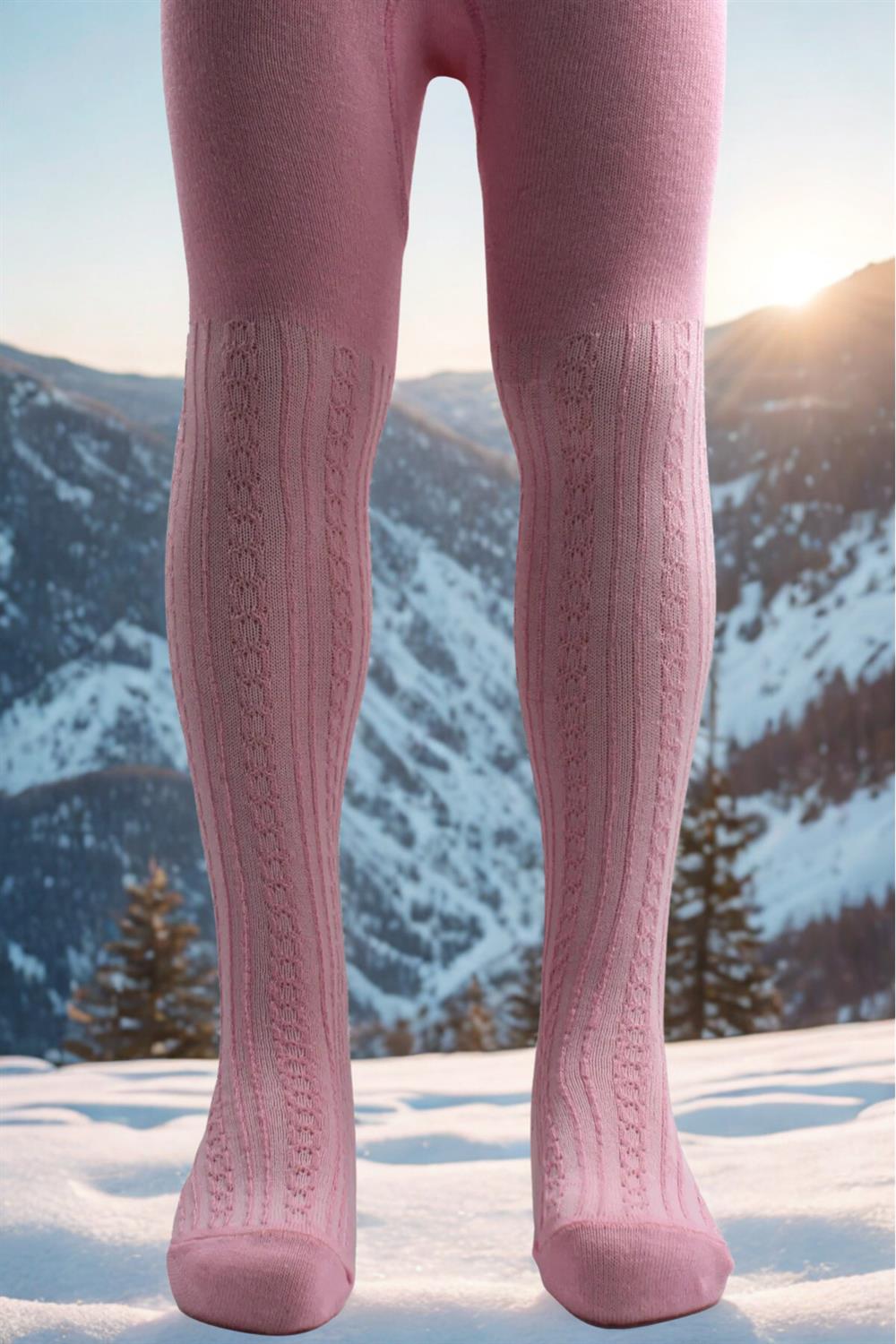Image of Kız Çoçuk Pamuklu Zincir Desen Külotlu Çorap Pembe