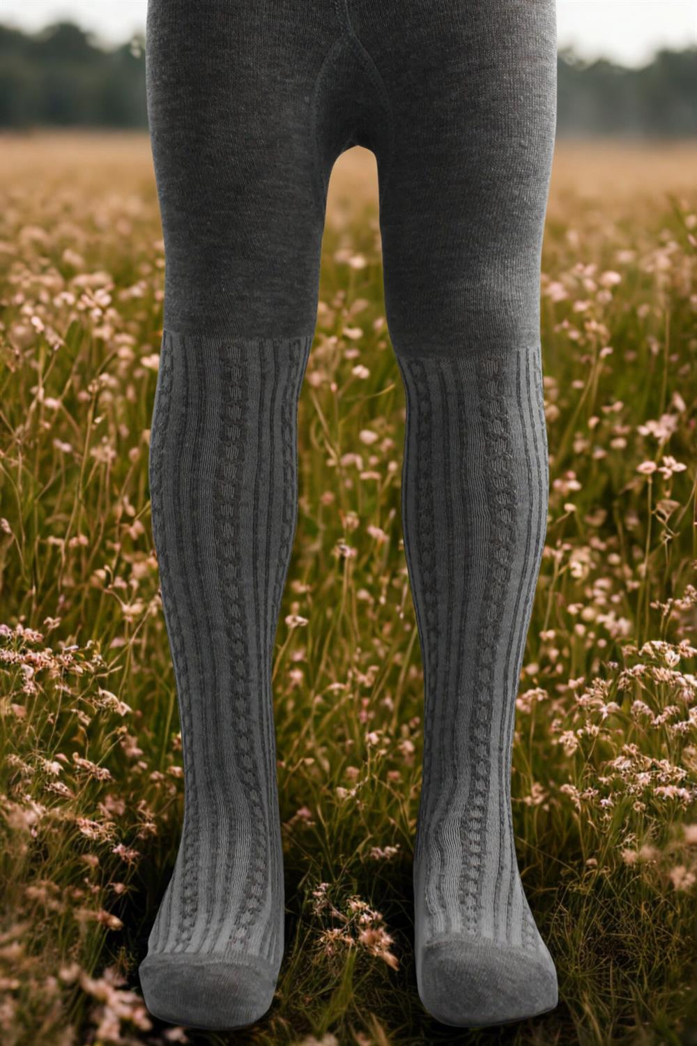 Image of Girls' Cotton Chain Pattern Tights Grey