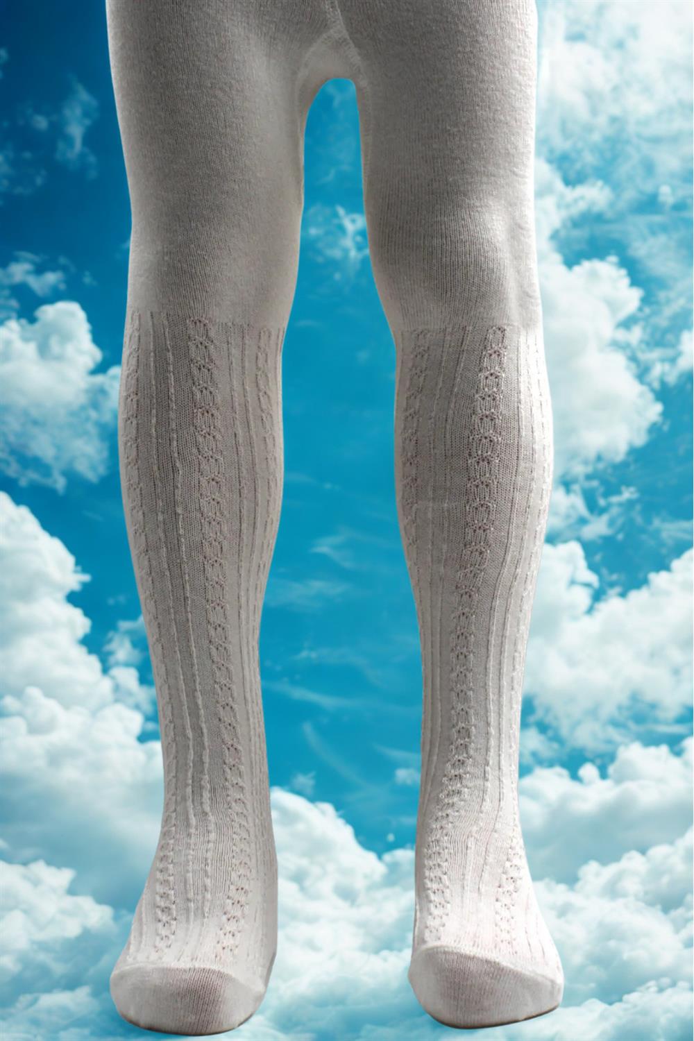 Image of Girls' Cotton Chain Pattern Tights, Cream