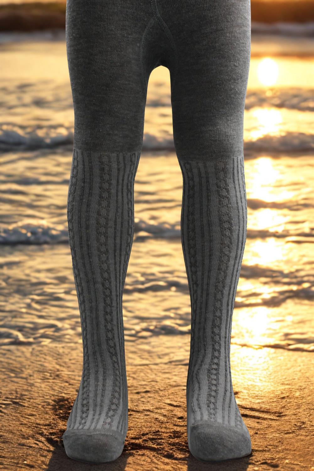 Image of Girls' Cotton Chain Pattern Tights Grey