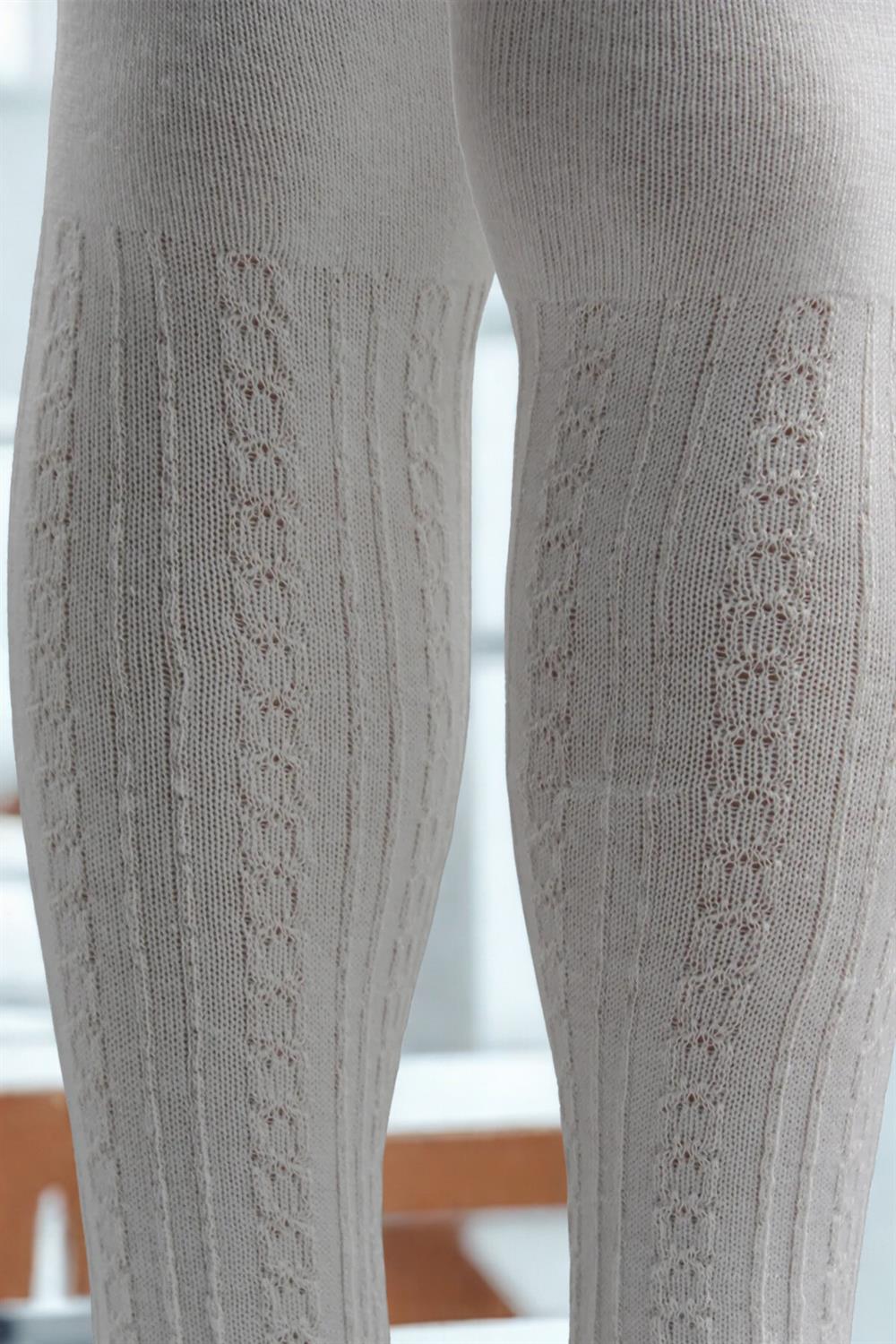 Image of Girls' Cotton Chain Pattern Tights, Cream