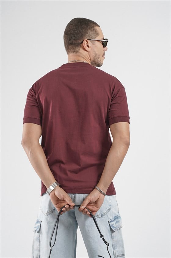 Image of Men's Plain Basic T-Shirt with Ribbed Sleeves and Regular Fit