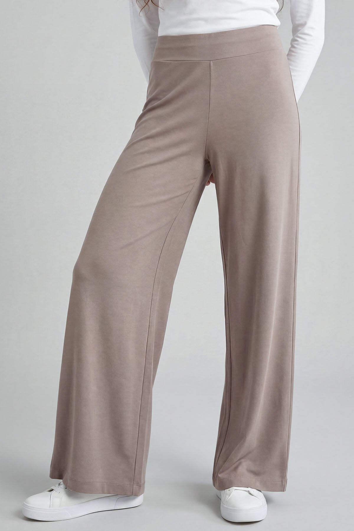 Image of Koyu Bej Comfort Fit Geniş Paça Korsajlı Palazzo Kadın Pantolon - 94681
