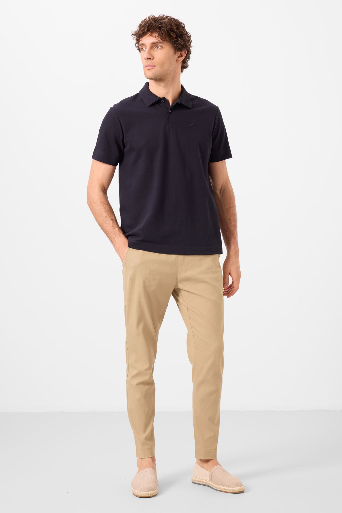 Image of Dark Beige Standard Fit Woven Lightweight Stretch Chino Men's Trousers - 82177