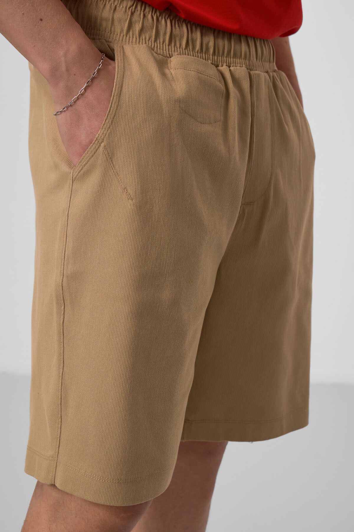 Image of Koyu Bej Standart Fit Dokuma Hafif Esnek Chino Erkek Şort - 81290