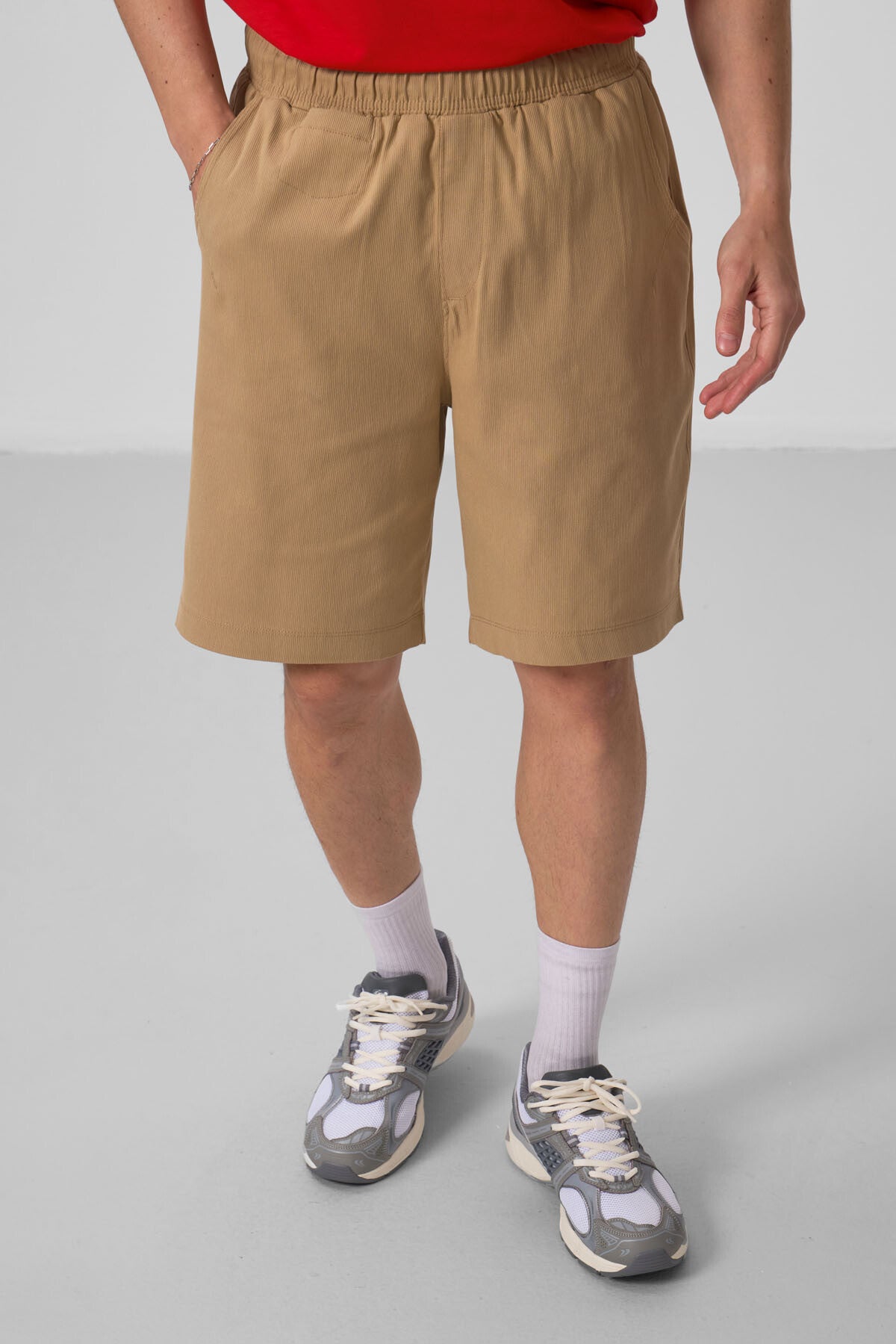 Image of Koyu Bej Standart Fit Dokuma Hafif Esnek Chino Erkek Şort - 81290