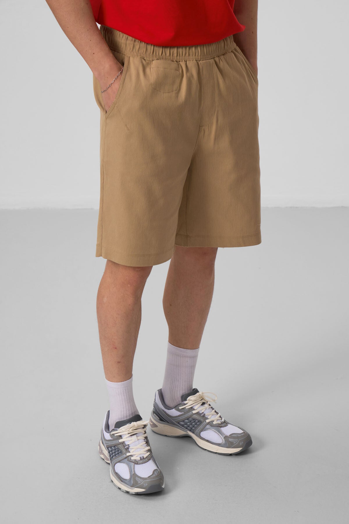 Image of Koyu Bej Standart Fit Dokuma Hafif Esnek Chino Erkek Şort - 81290