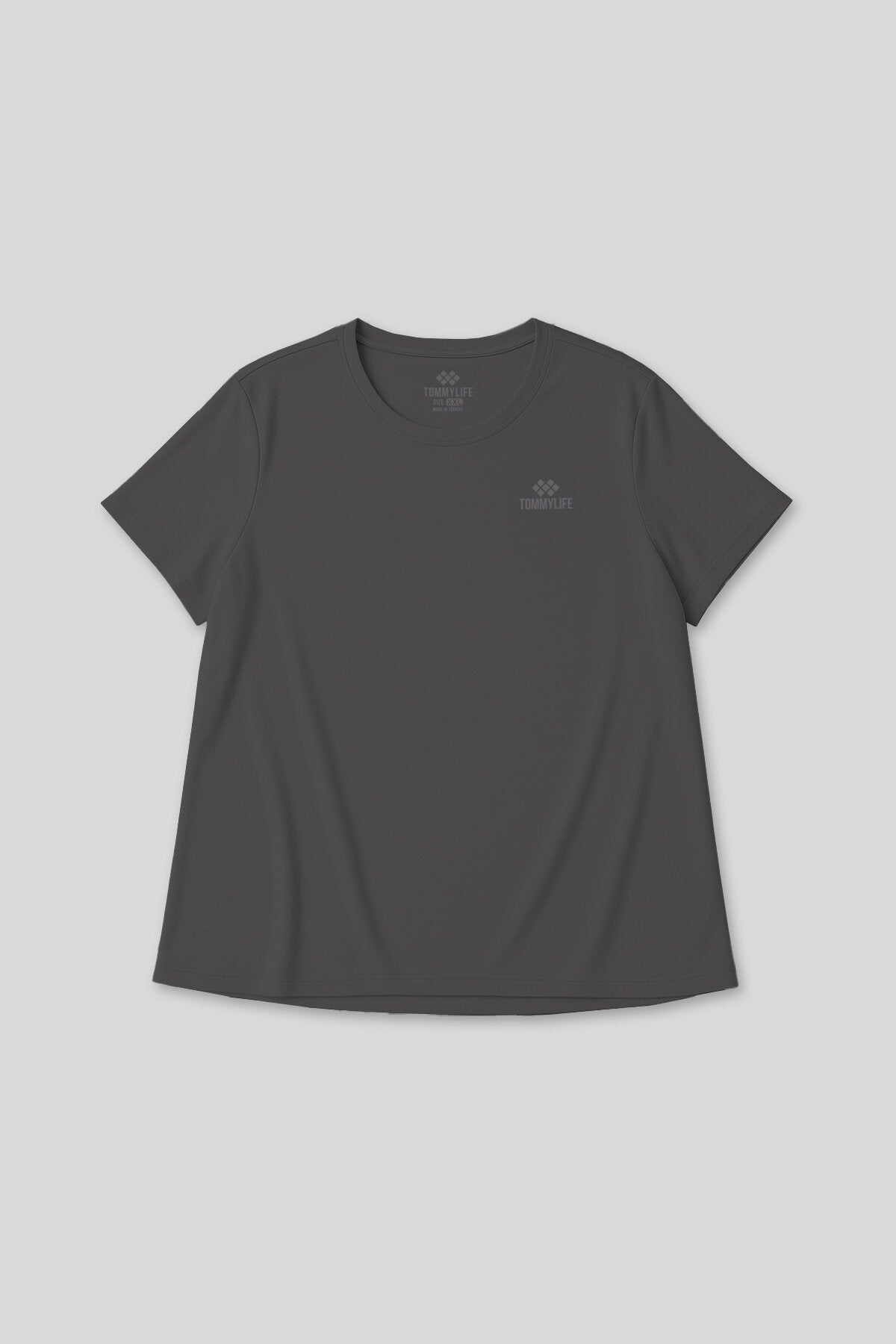 Image of Koyu Gri Baskılı O Yaka Rahat Form Battal Büyük Beden Kadın T-Shirt - 97308