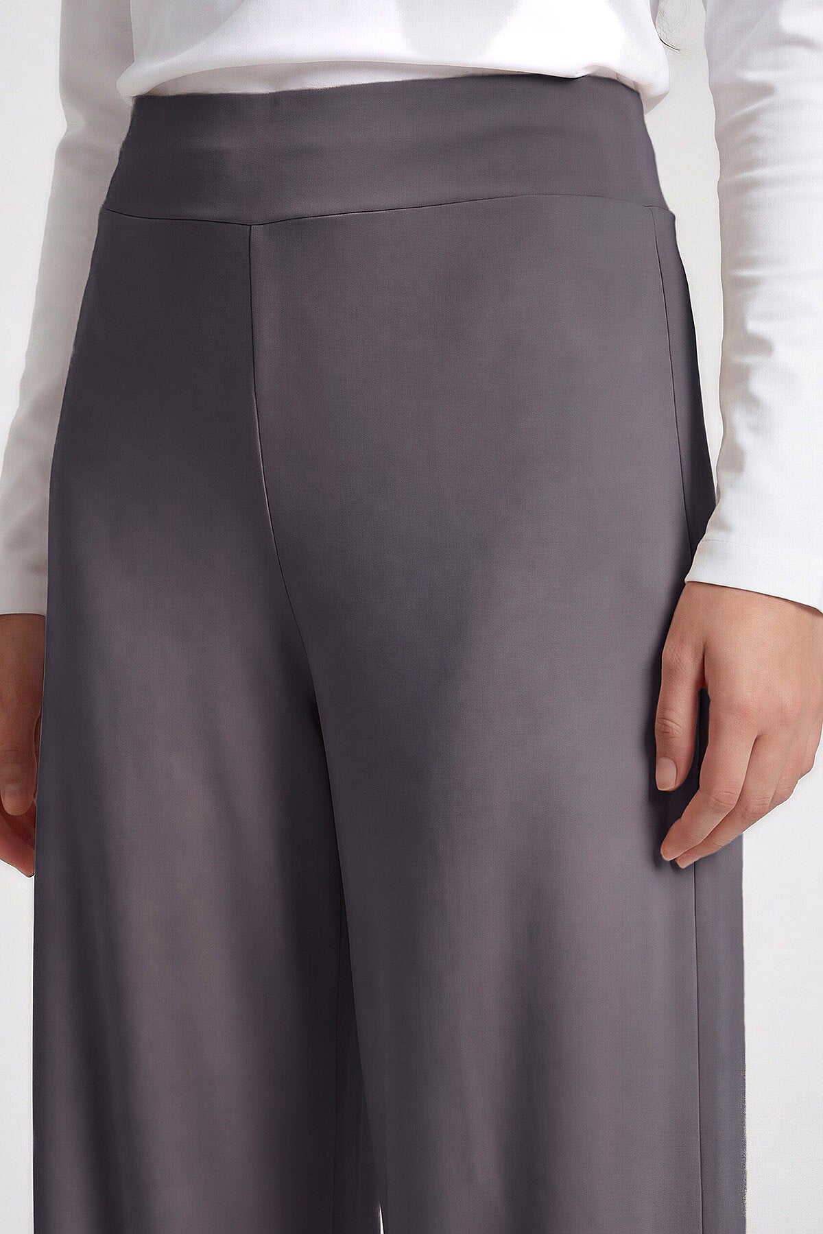 Image of Dark Grey Comfort Fit Wide Leg Corset Palazzo Women's Trousers - 94681