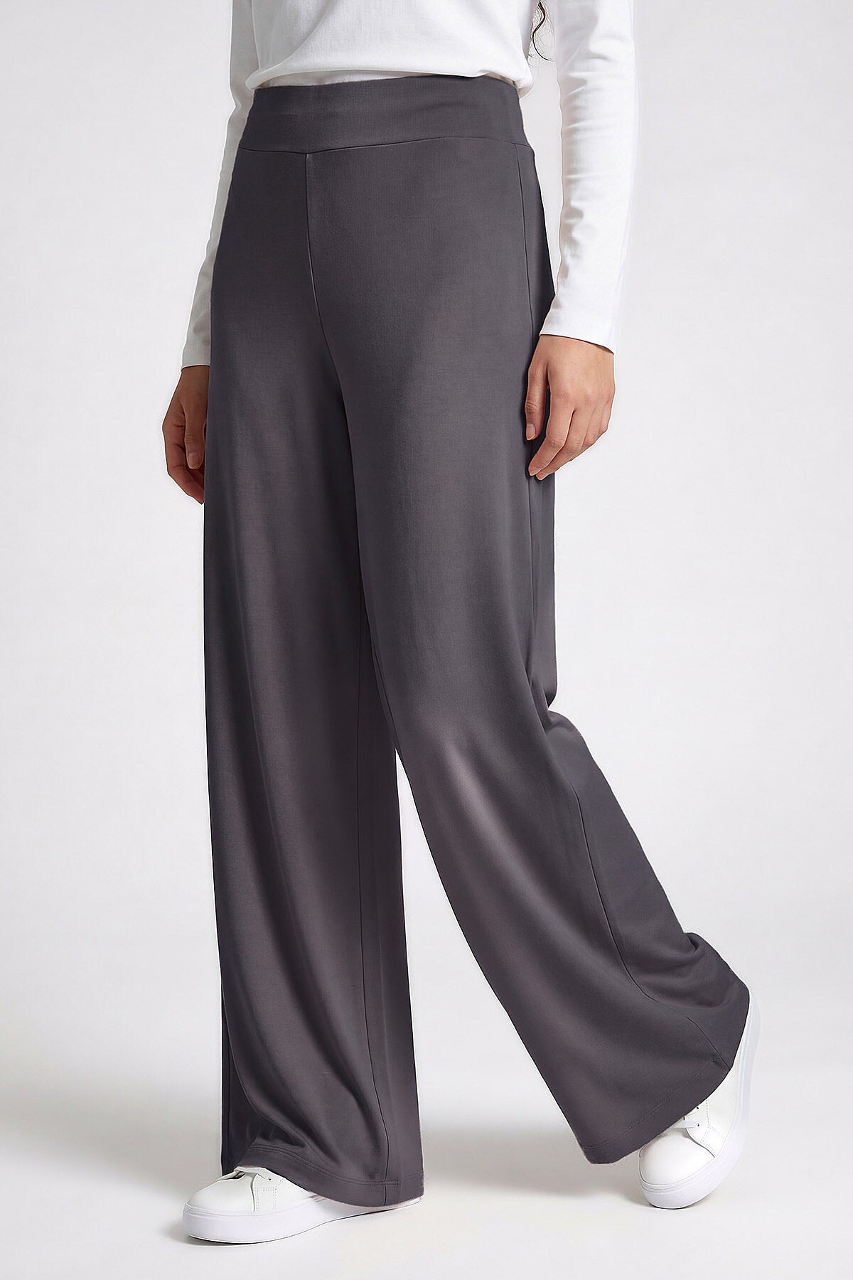 Image of Dark Grey Comfort Fit Wide Leg Corset Palazzo Women's Trousers - 94681