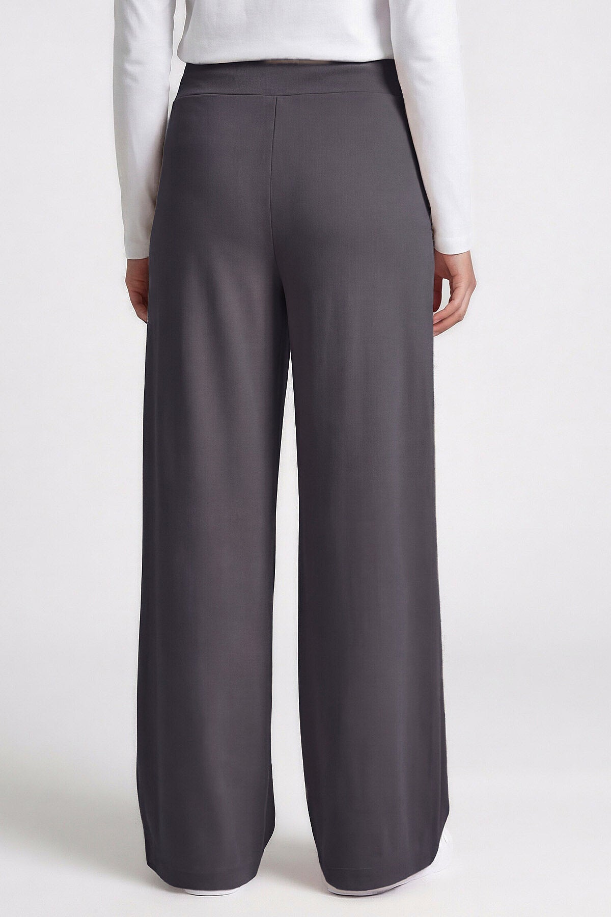 Image of Koyu Gri Comfort Fit Geniş Paça Korsajlı Palazzo Kadın Pantolon - 94681