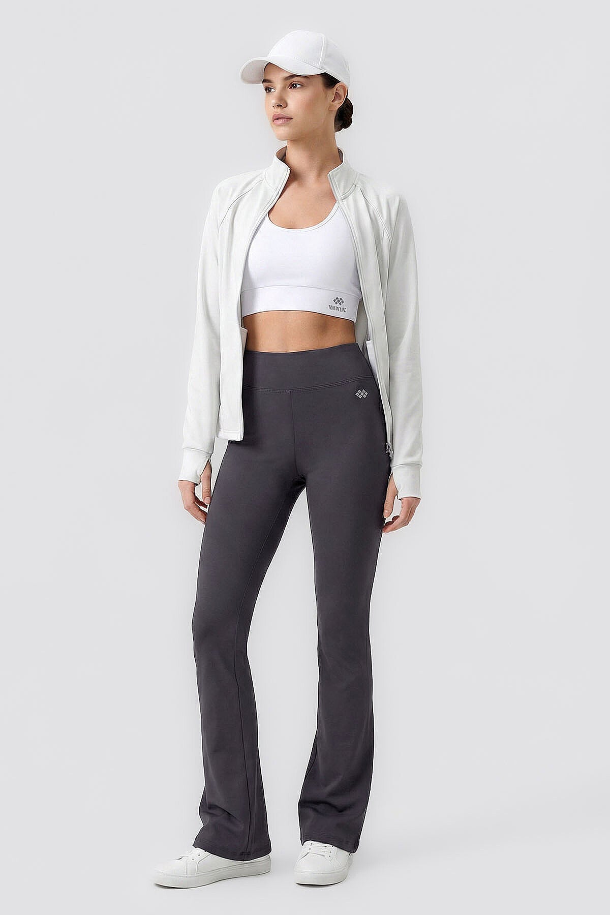 Image of Colanți sport evazați, flexibili, gri închis, cu talie înaltă, pentru femei - 94686