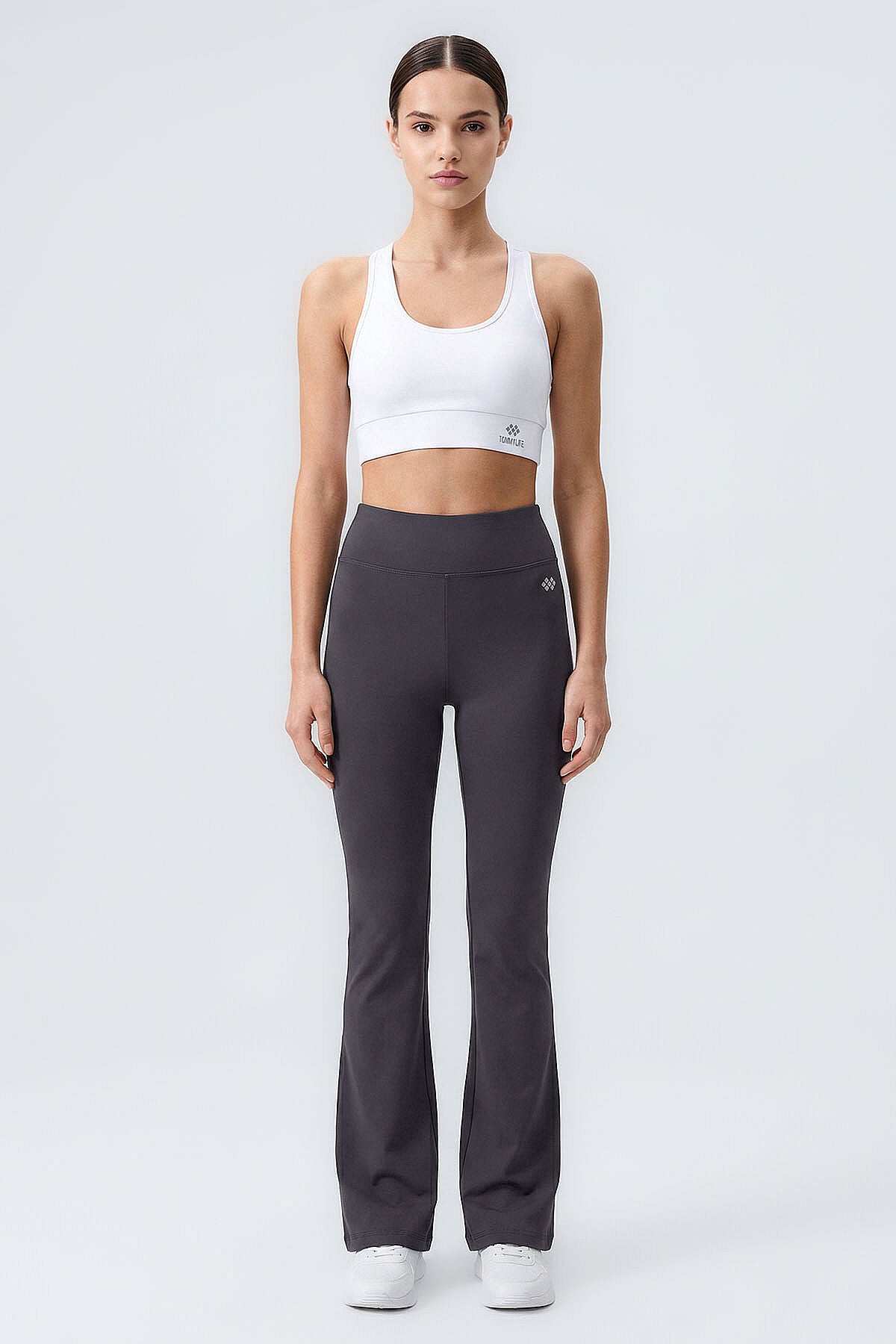 Image of Colanți sport evazați, flexibili, gri închis, cu talie înaltă, pentru femei - 94686