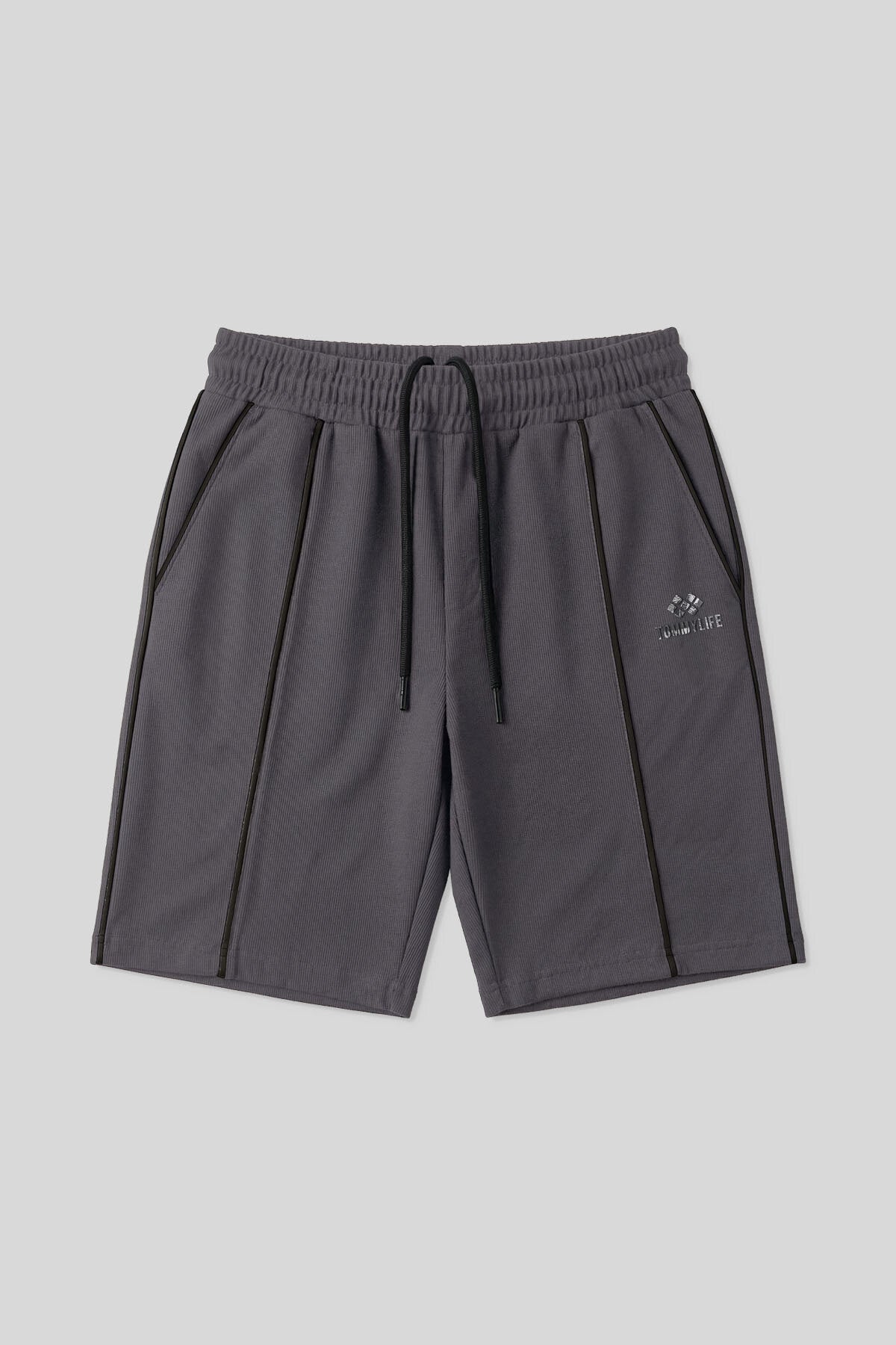 Image of Koyu Gri Oversize Fit Basic Ön Dikiş Detaylı Erkek Şort - 81283