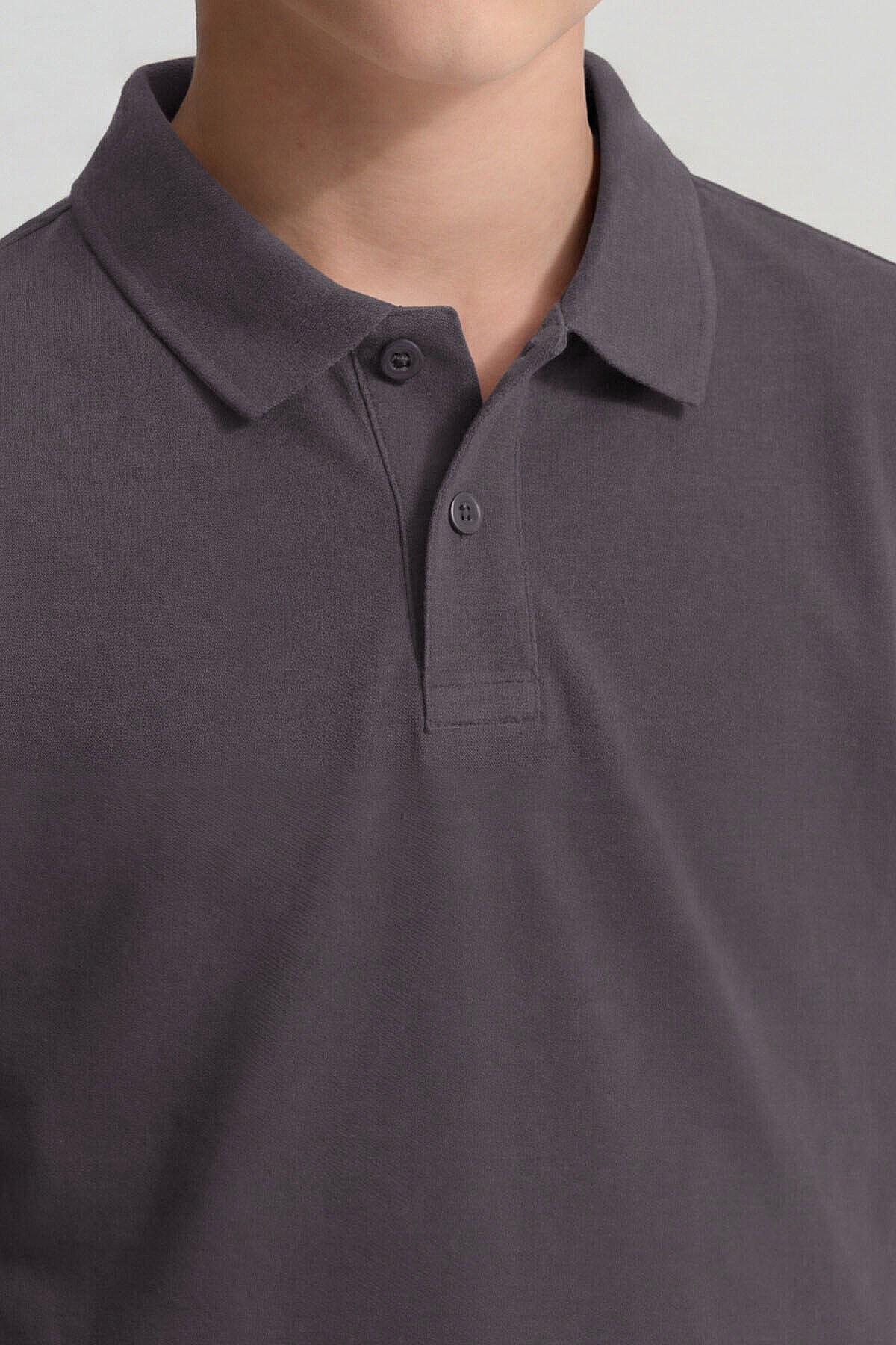 Image of Koyu Gri Polo Yaka Standart Fit Basic Unisex Çocuk T-Shirt - 11330