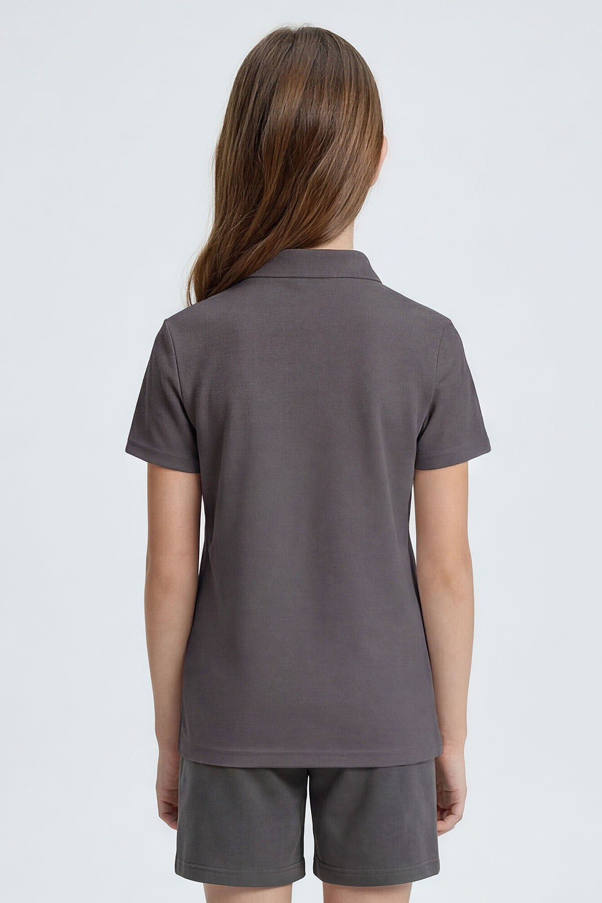 Image of Koyu Gri Polo Yaka Standart Fit Basic Unisex Çocuk T-Shirt - 11330