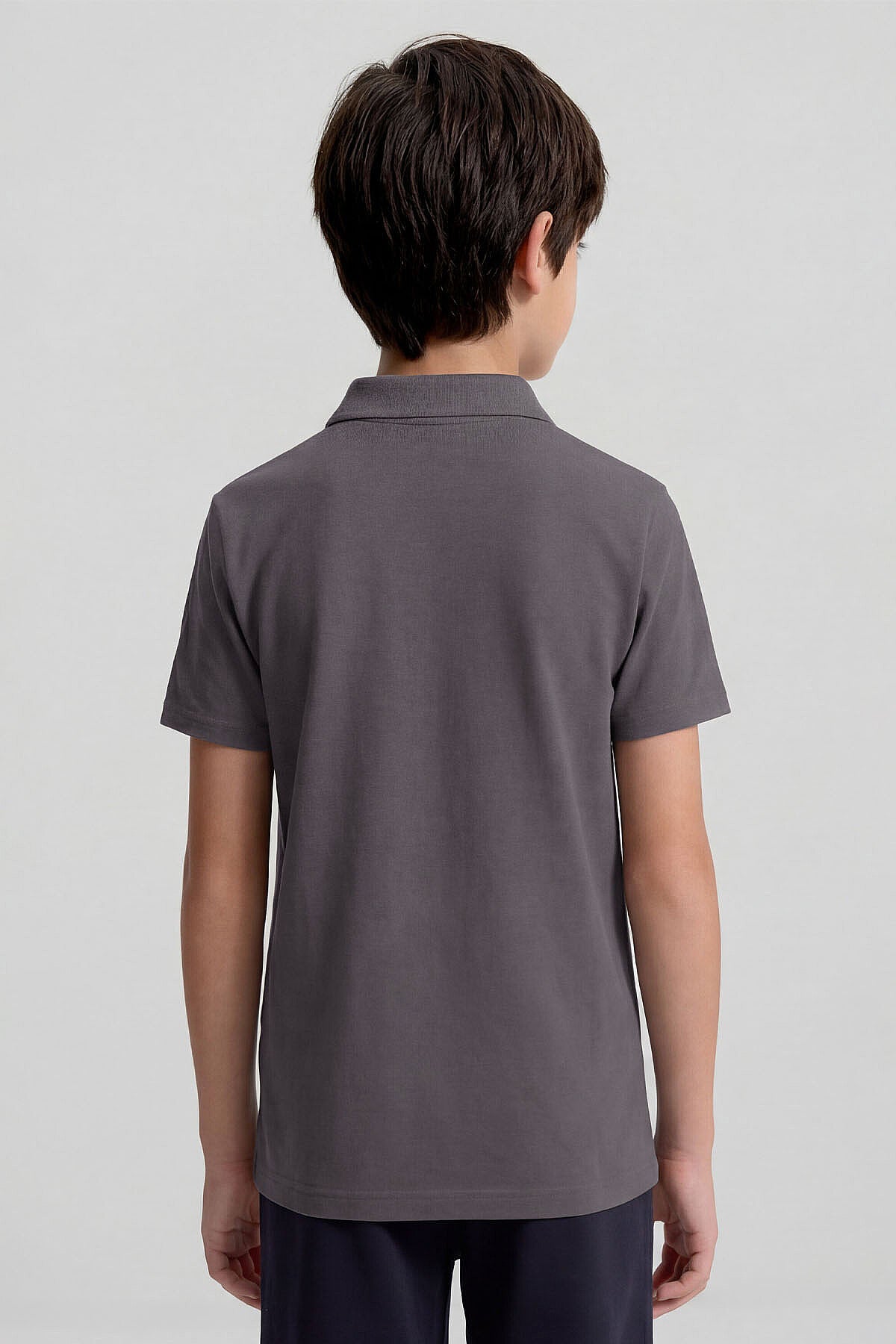Image of Koyu Gri Polo Yaka Standart Fit Basic Unisex Çocuk T-Shirt - 11330