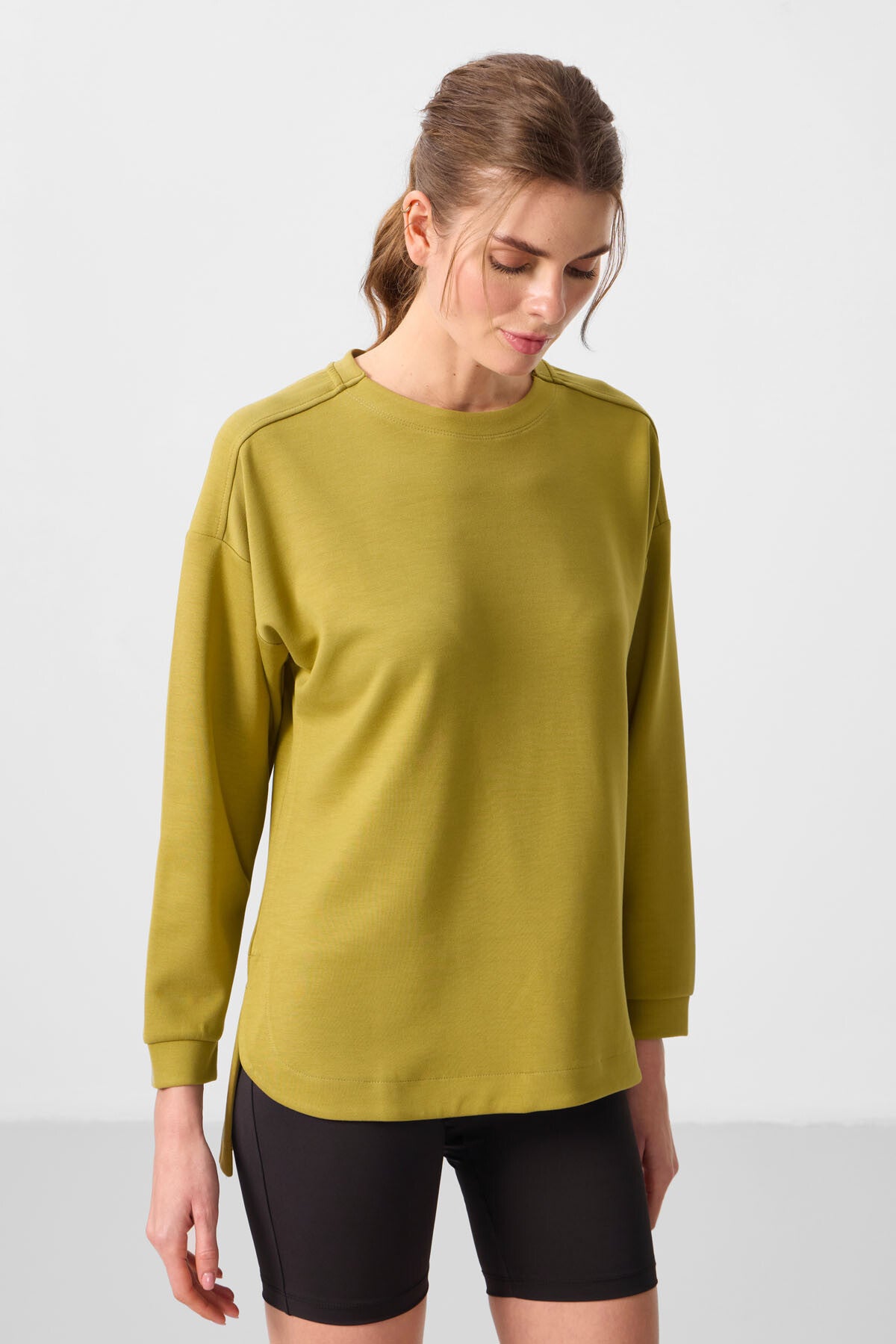 Image of Koyu Hardal Yumuşak Dokulu O Yaka Rahat Form Kadın Tunik Sweatshirt - 97305
